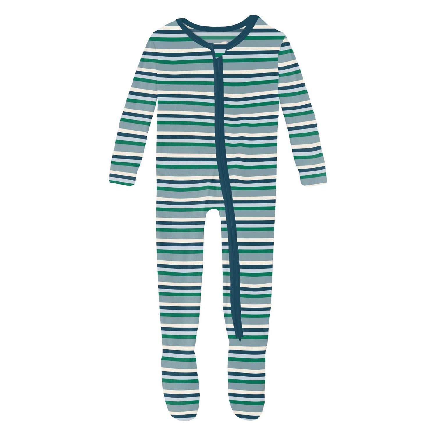 Print Footie with 2 Way Zipper in Stormy Sea Stripe