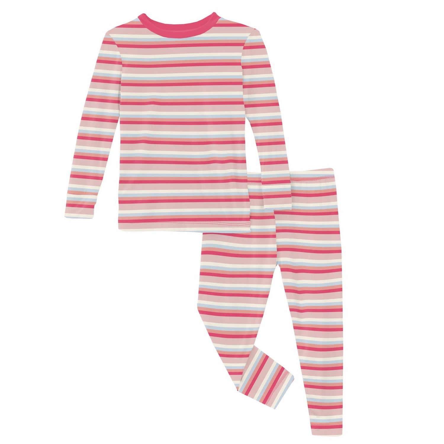 Print Long Sleeve Pajama Set in Baby Rose Stripe (308193)