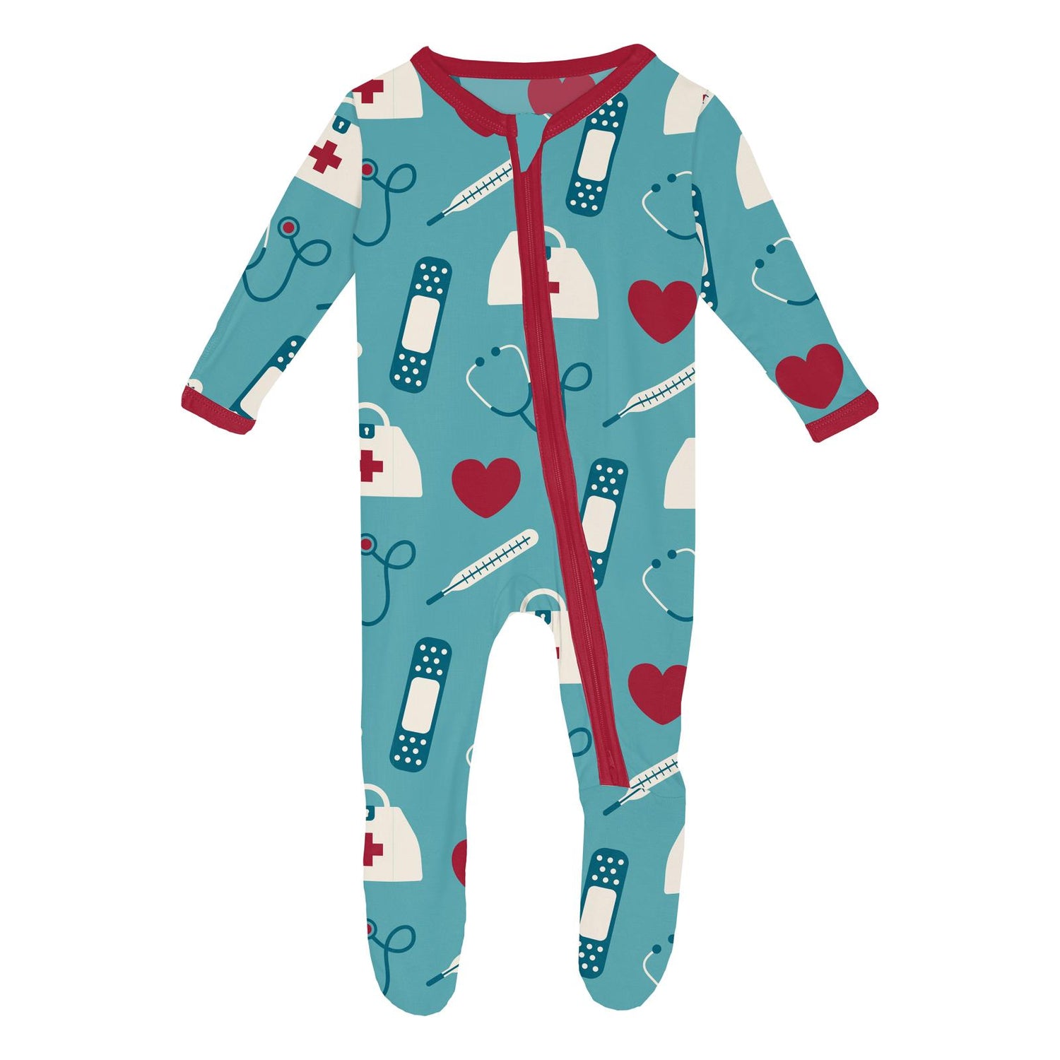 Print Footie with 2 Way Zipper in Glacier Medicine