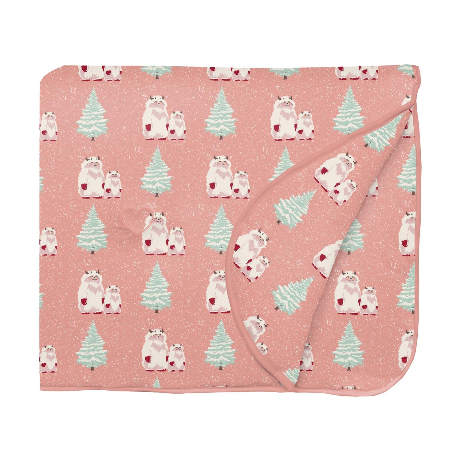 Print Fluffle Throw Blanket with Embroidery in Blush Yeti