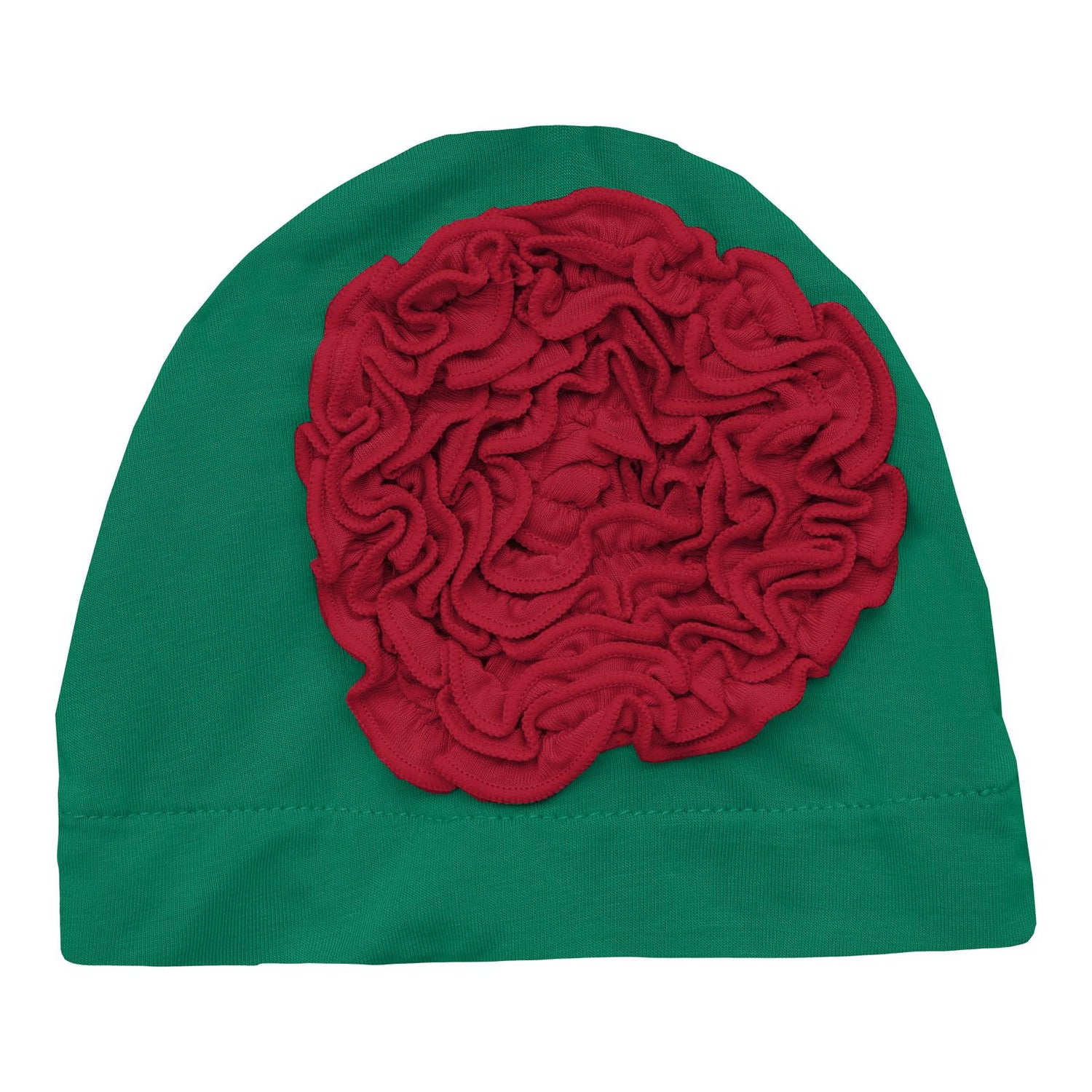 Ruffle Flower Hat in Leaf with Crimson