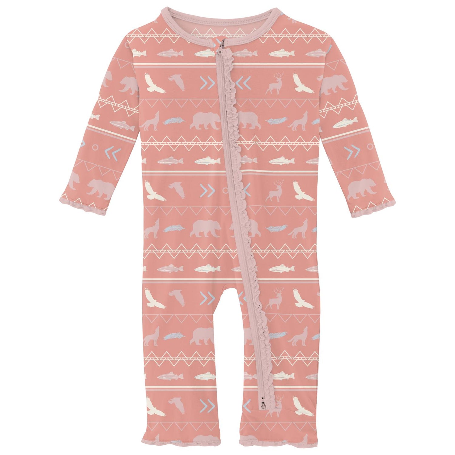 Print Muffin Ruffle Coverall with 2 Way Zipper in Blush Native Tribal Lore