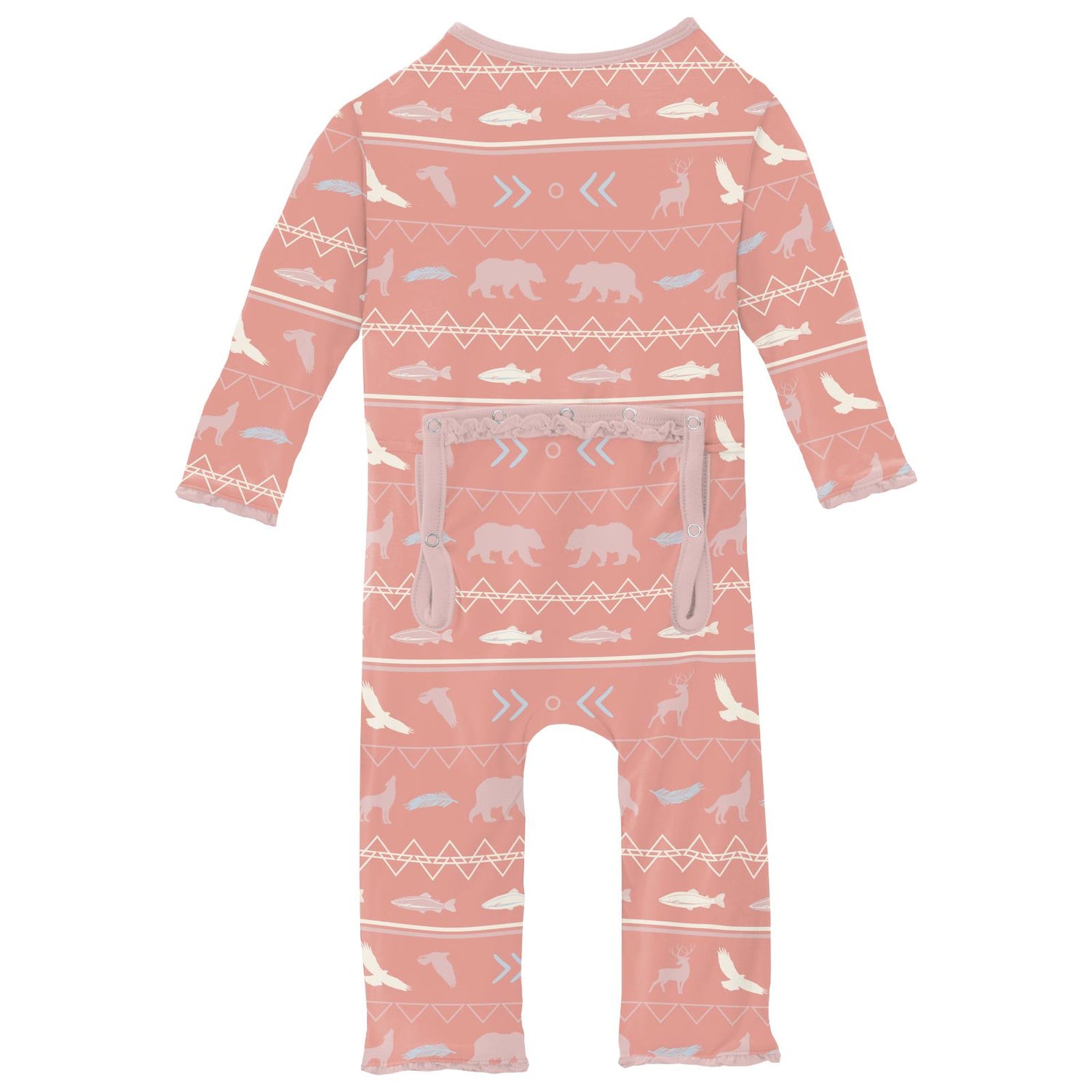 Print Muffin Ruffle Coverall with 2 Way Zipper in Blush Native Tribal Lore