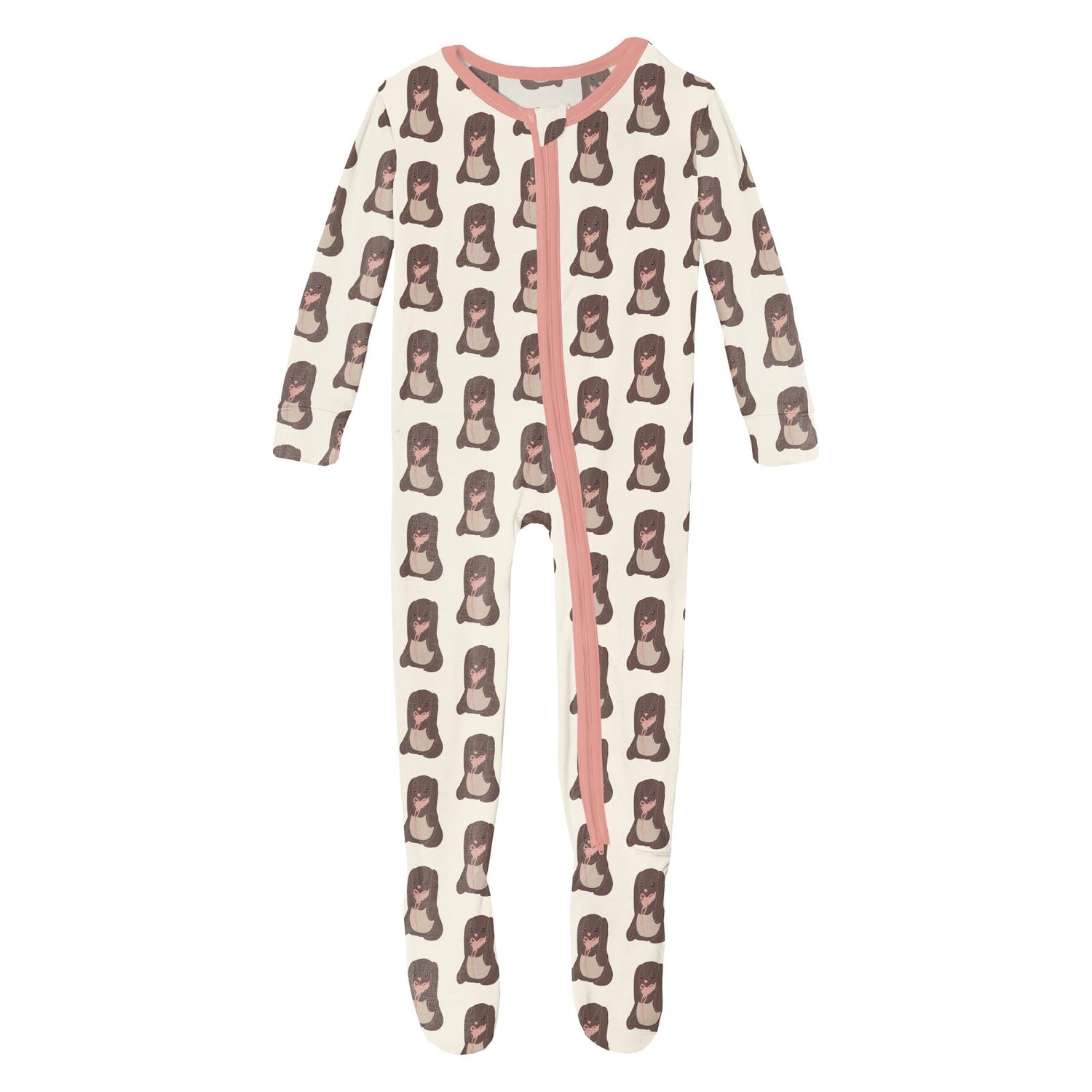 Print Footie with 2 Way Zipper in Natural Velveteen Rabbit