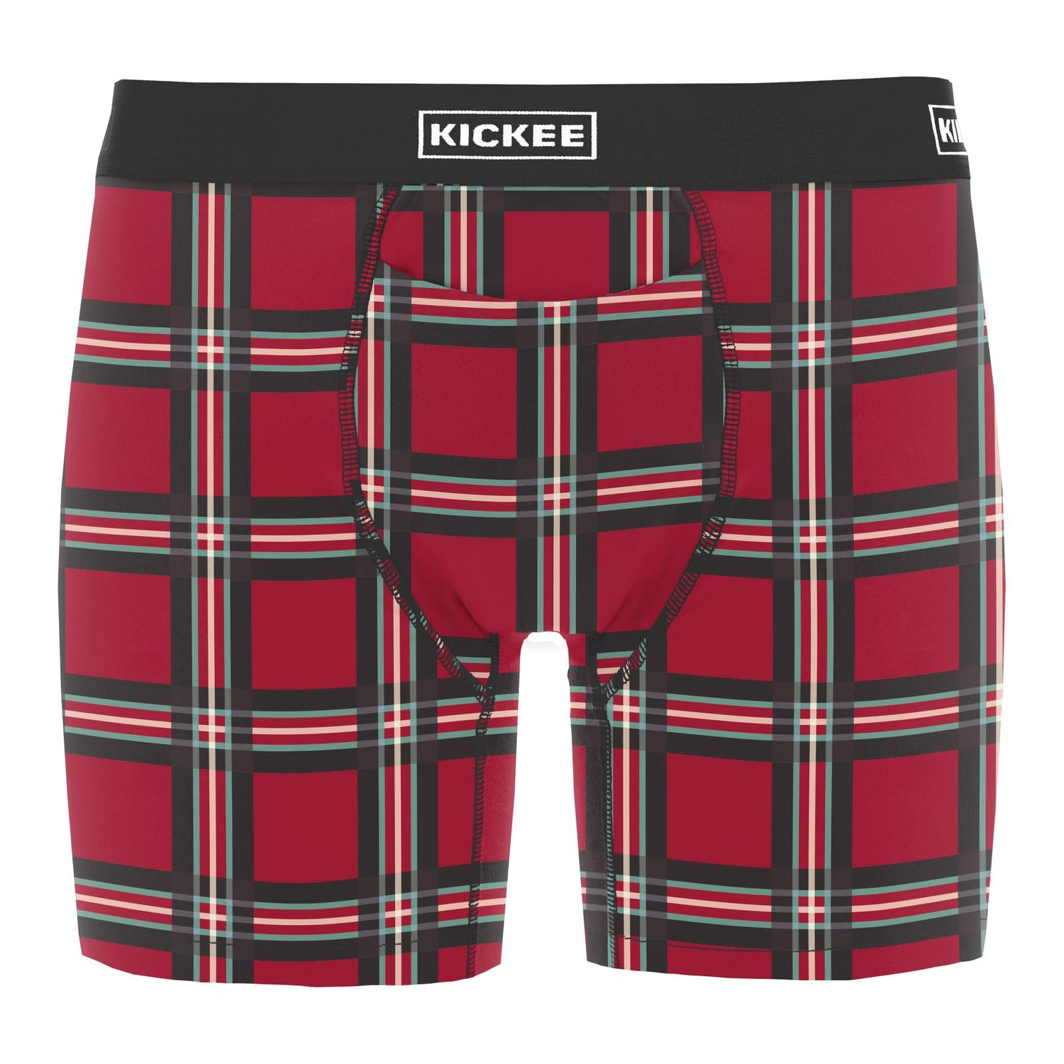 Men's Print Mid-Length Boxer Brief with Top Fly in Classic Holiday Plaid