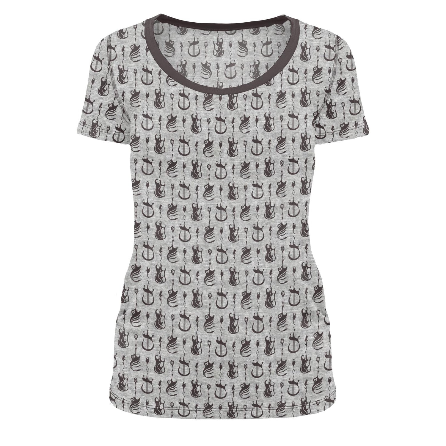 Women's Print Short Sleeve Scoop Neck Tee in Heathered Gray Rock and Roll