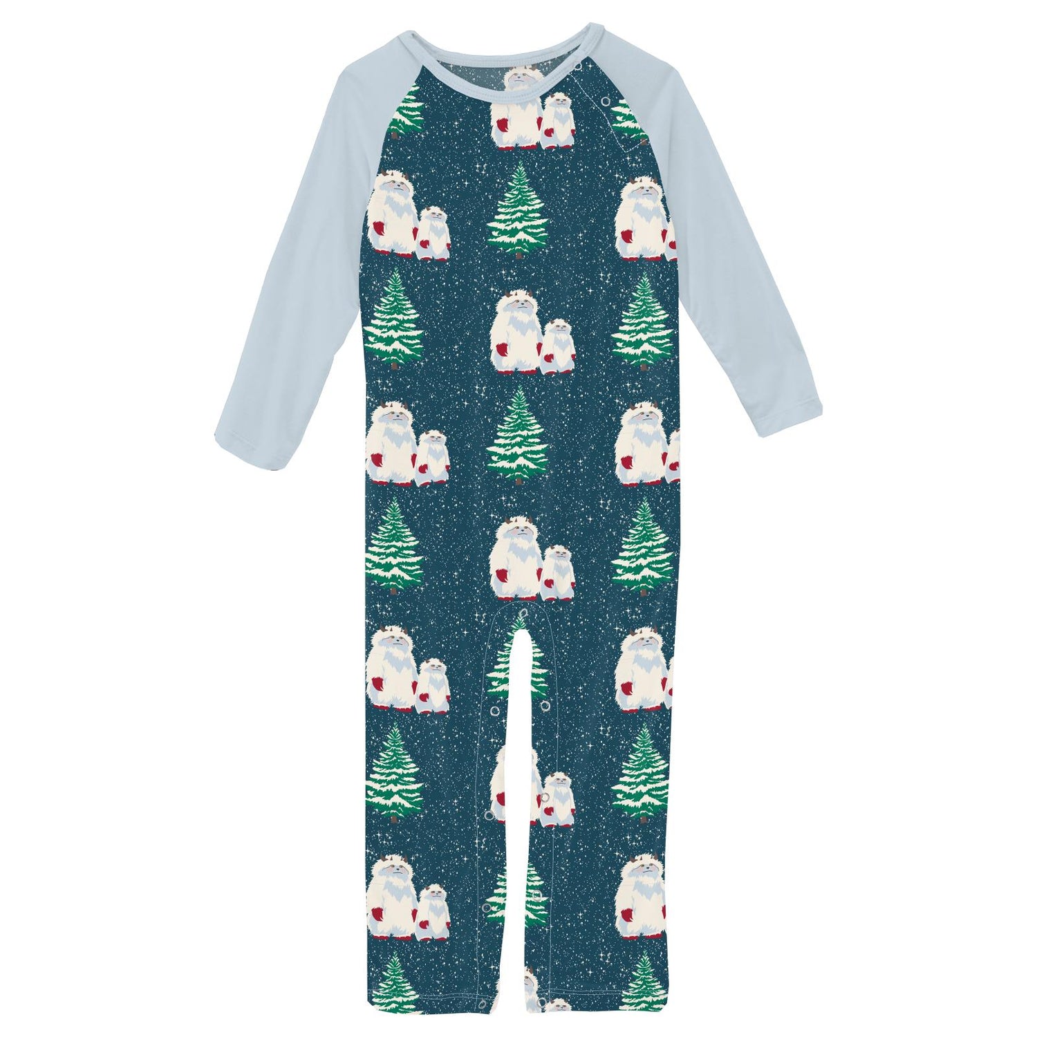 Print Long Sleeve Raglan Romper in Peacock Yeti