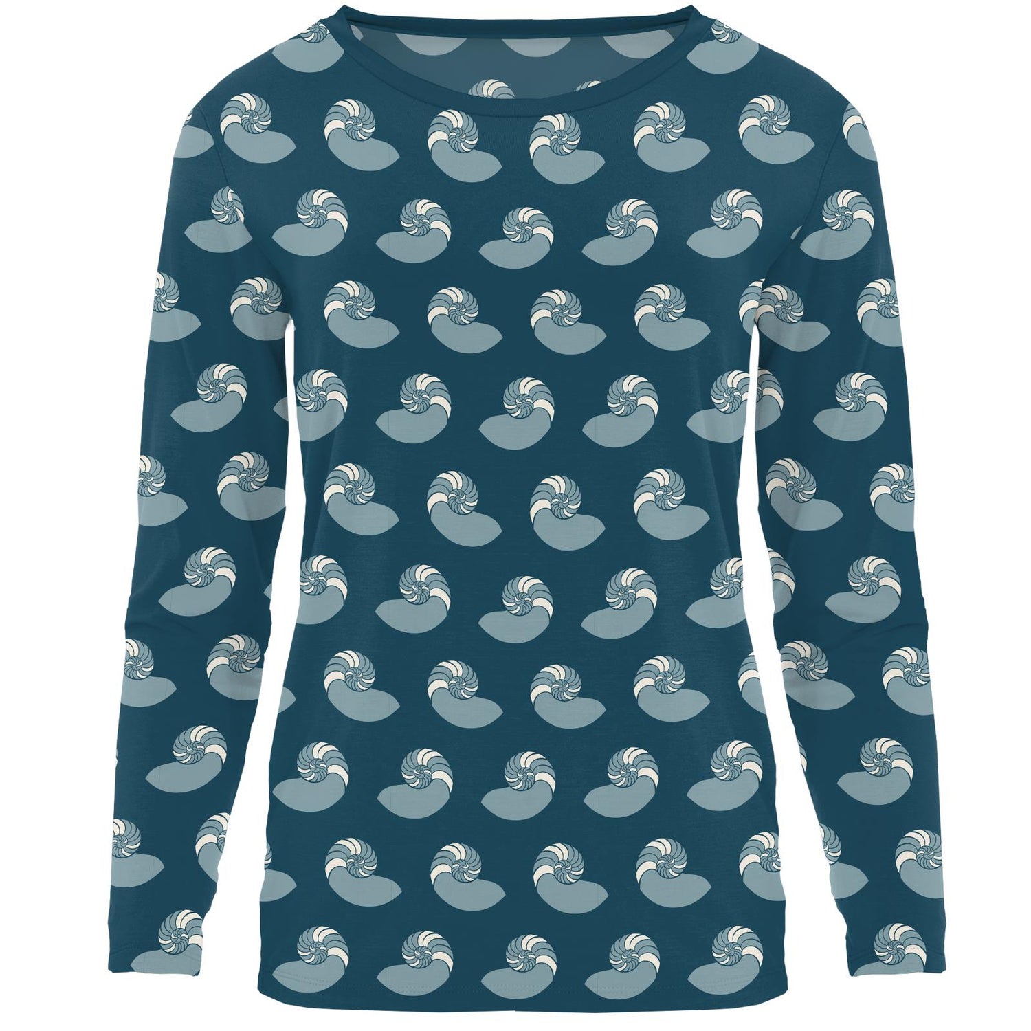 Women's Print Long Sleeve Relaxed Tee in Peacock Nautilus