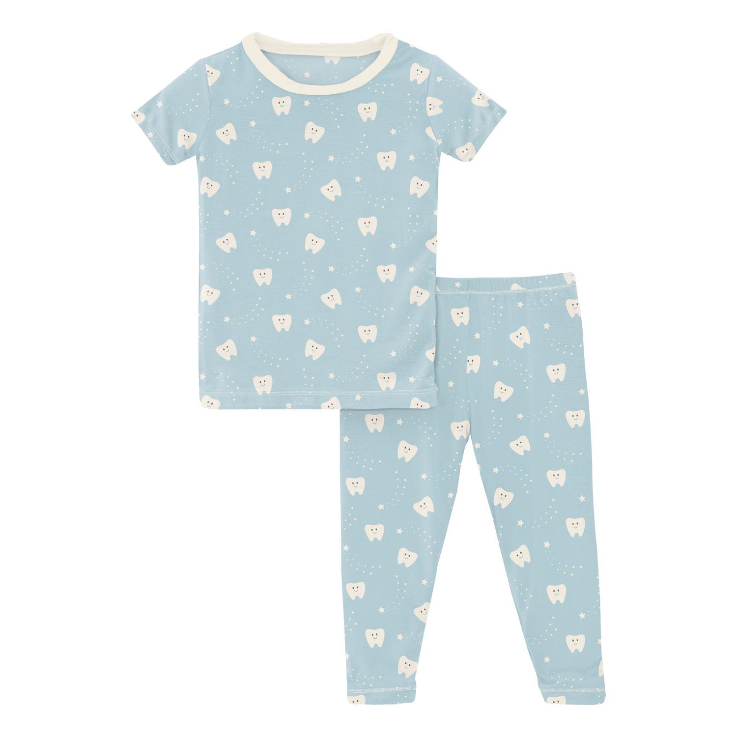 Print Short Sleeve Pajama Set in Spring Sky Tooth