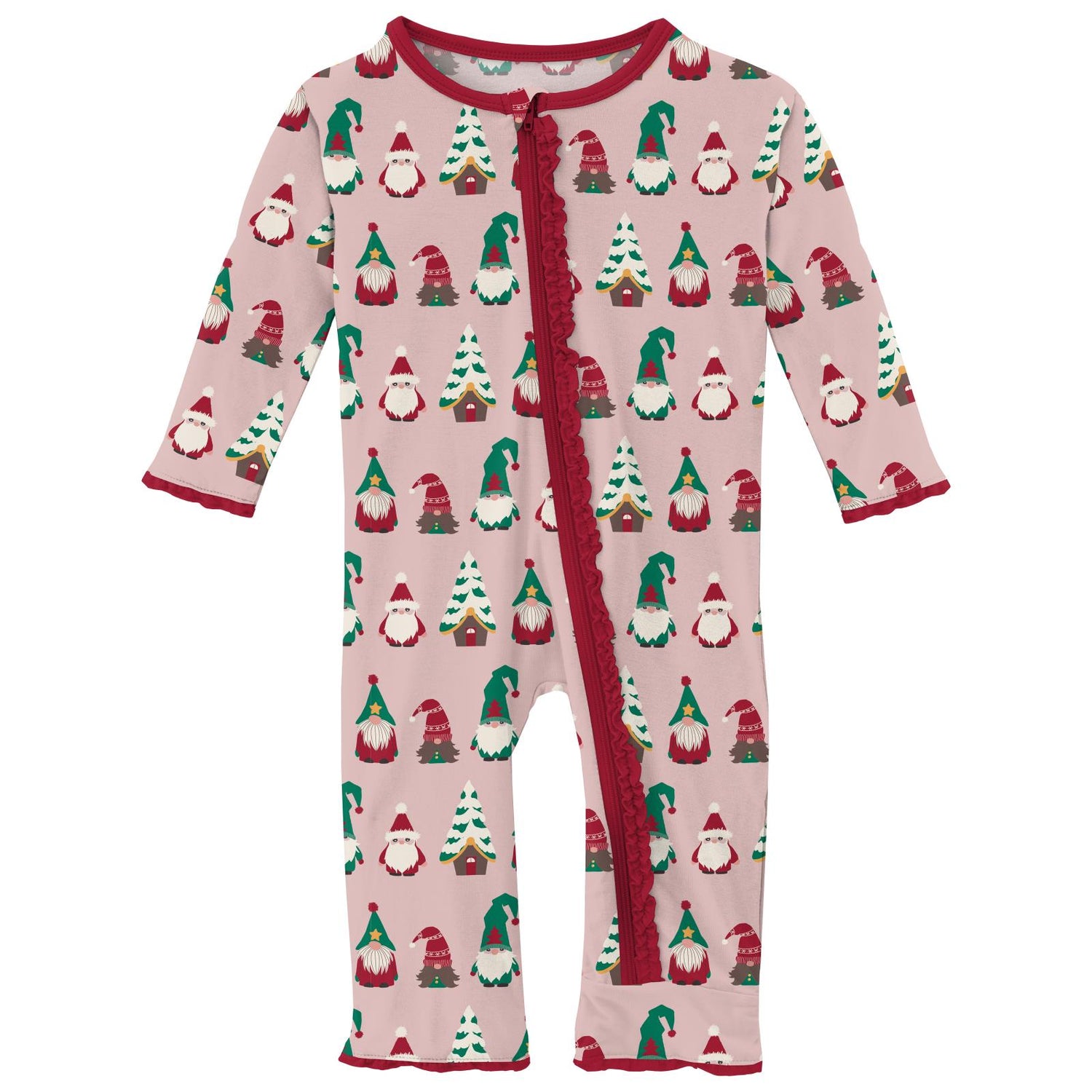 Print Muffin Ruffle Coverall with 2 Way Zipper in Baby Rose Gnomes