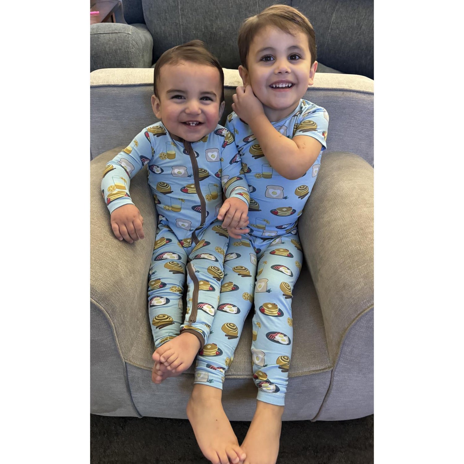 Print Coverall with 2 Way Zipper in Seaside Blue Breakfast in Bed (359601)