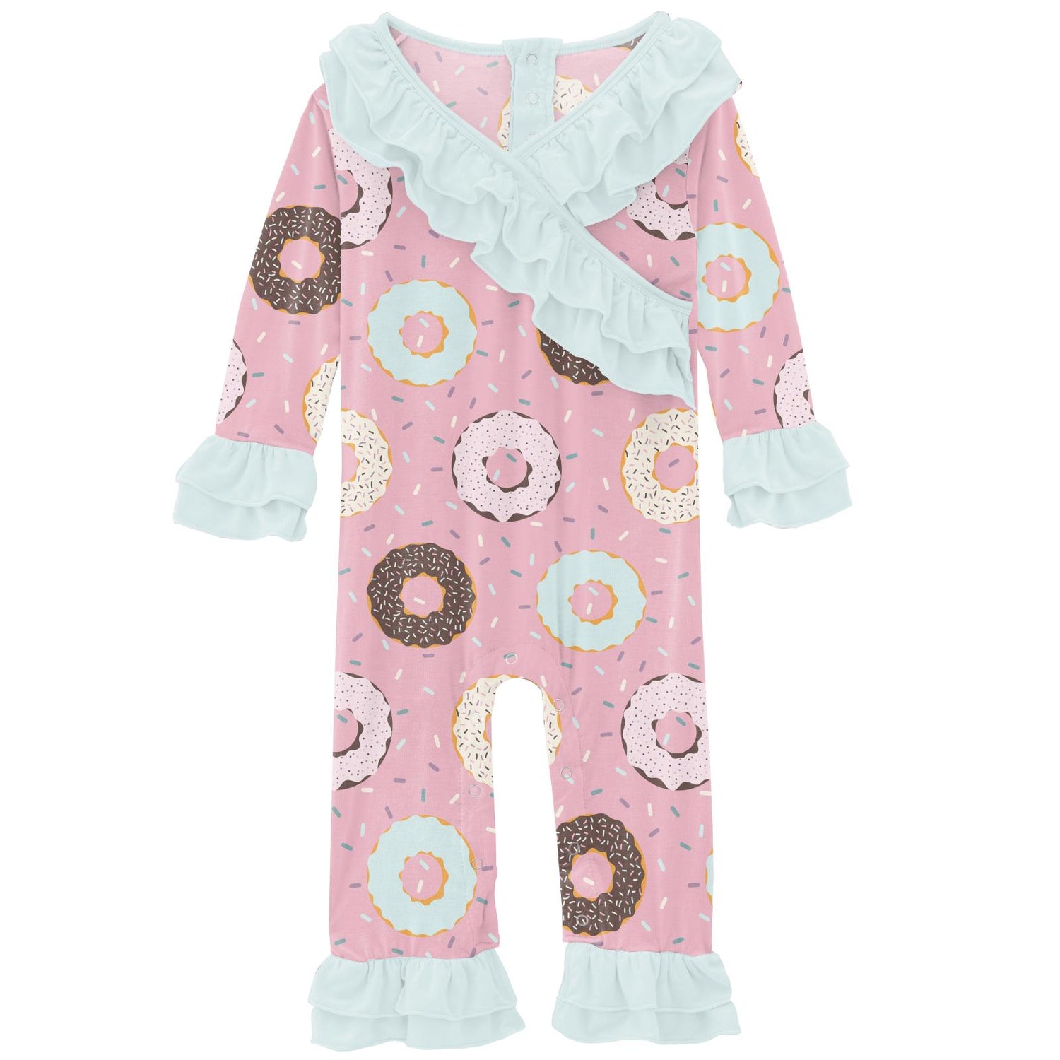 Print Long Sleeve Kimono Double Ruffle Romper in Cake Pop Donuts and Sprinkles (312534)