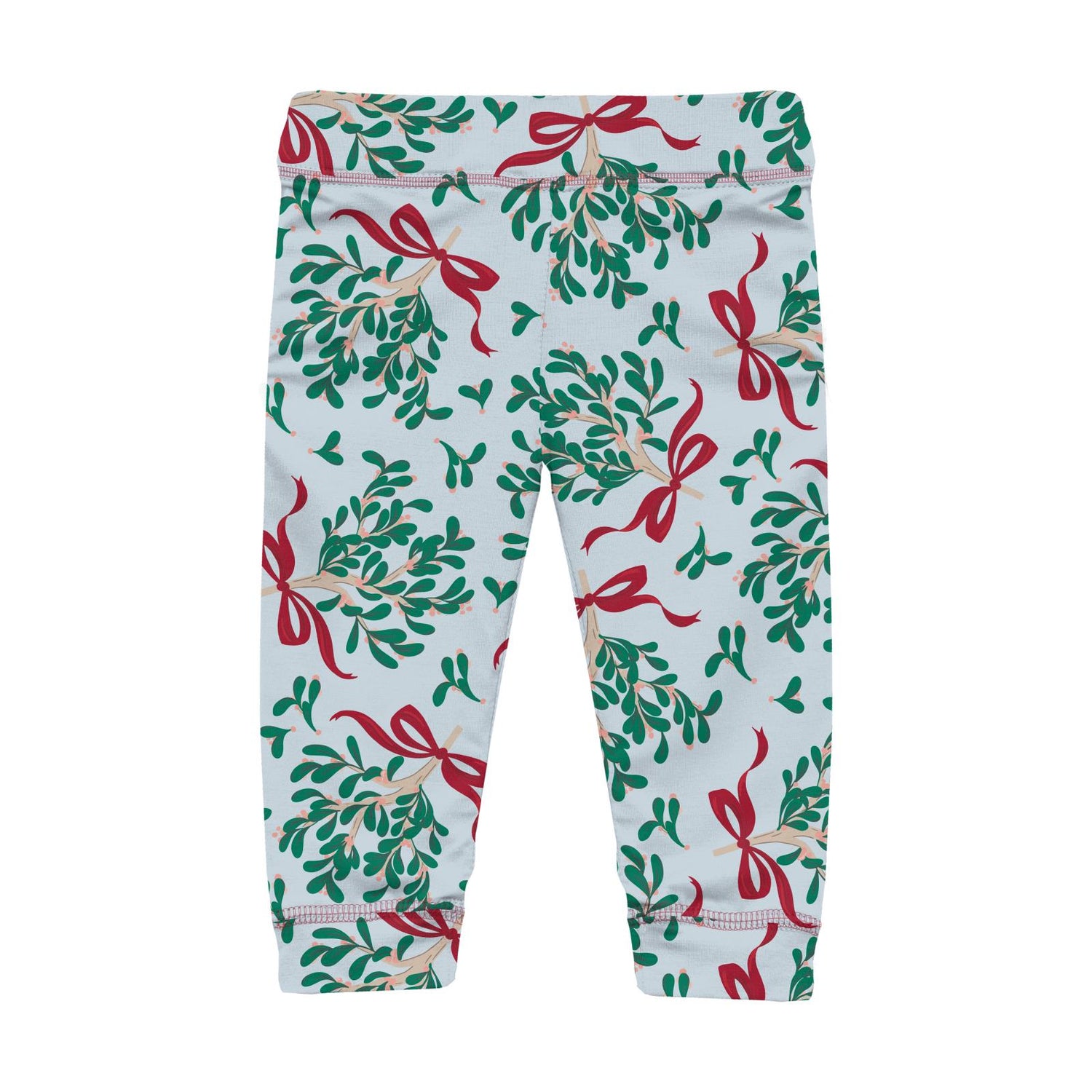 Print Casual Pants in Illusion Blue Mistletoe & Ribbons