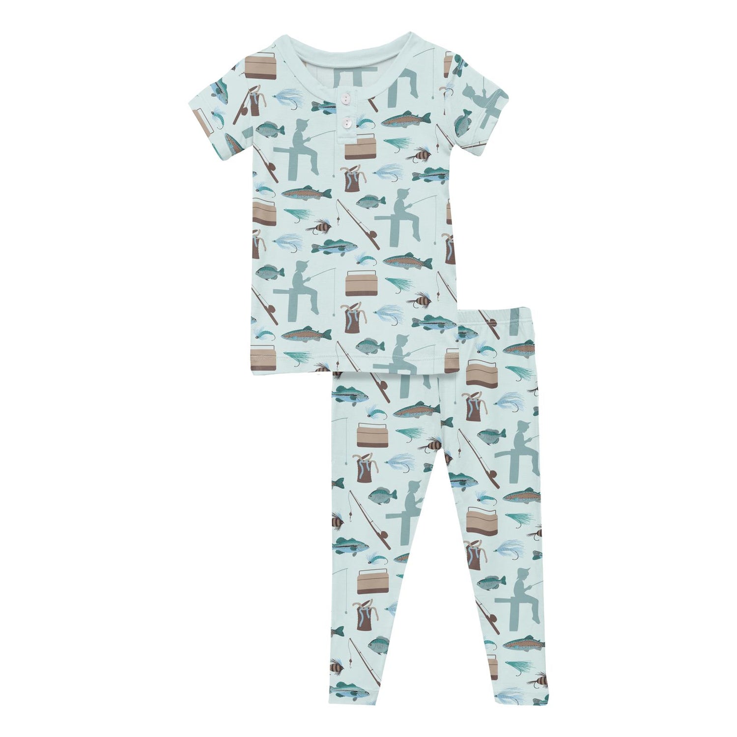 Print Short Sleeve Henley Pajama Set in Fresh Air Fishing (360116)