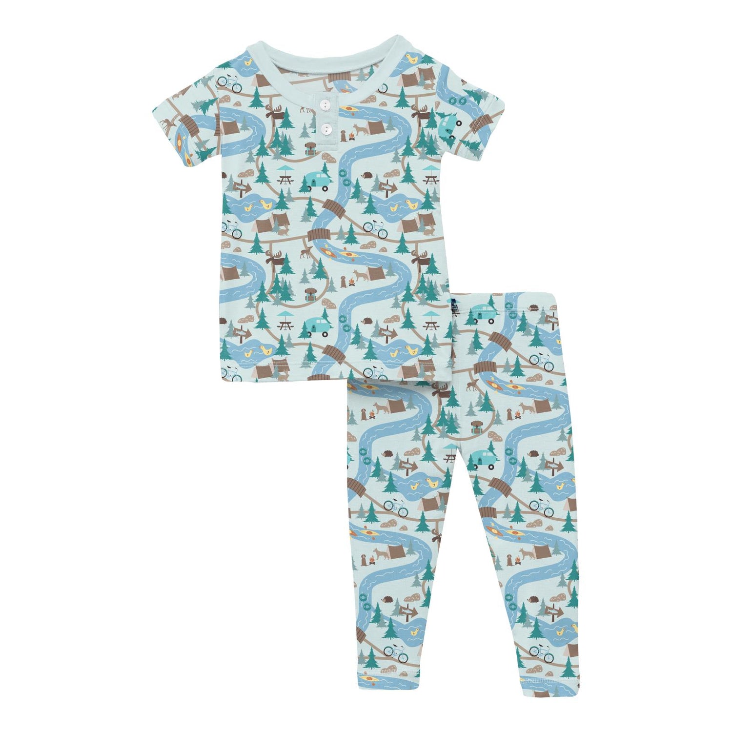 Print Short Sleeve Henley Pajama Set in Fresh Air Campground Map (360087)