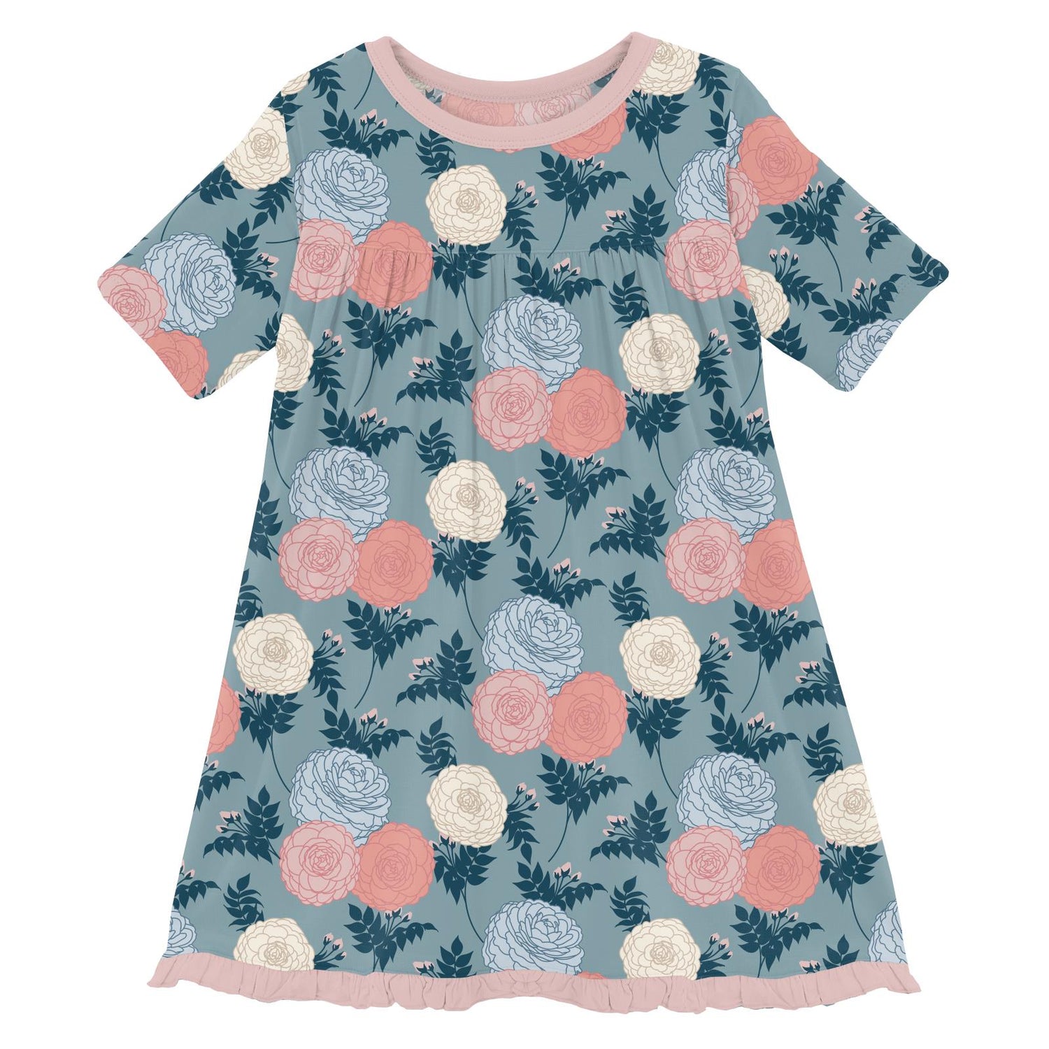 Print Classic Short Sleeve Swing Dress in Stormy Sea Enchanted Floral