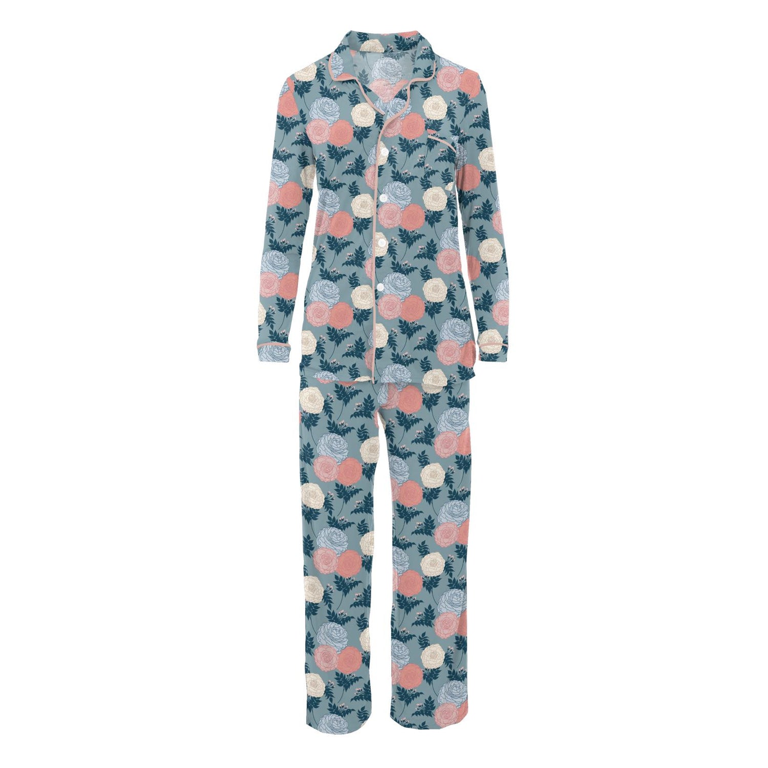 Women's Print Long Sleeve Collared Pajama Set in Stormy Sea Enchanted Floral