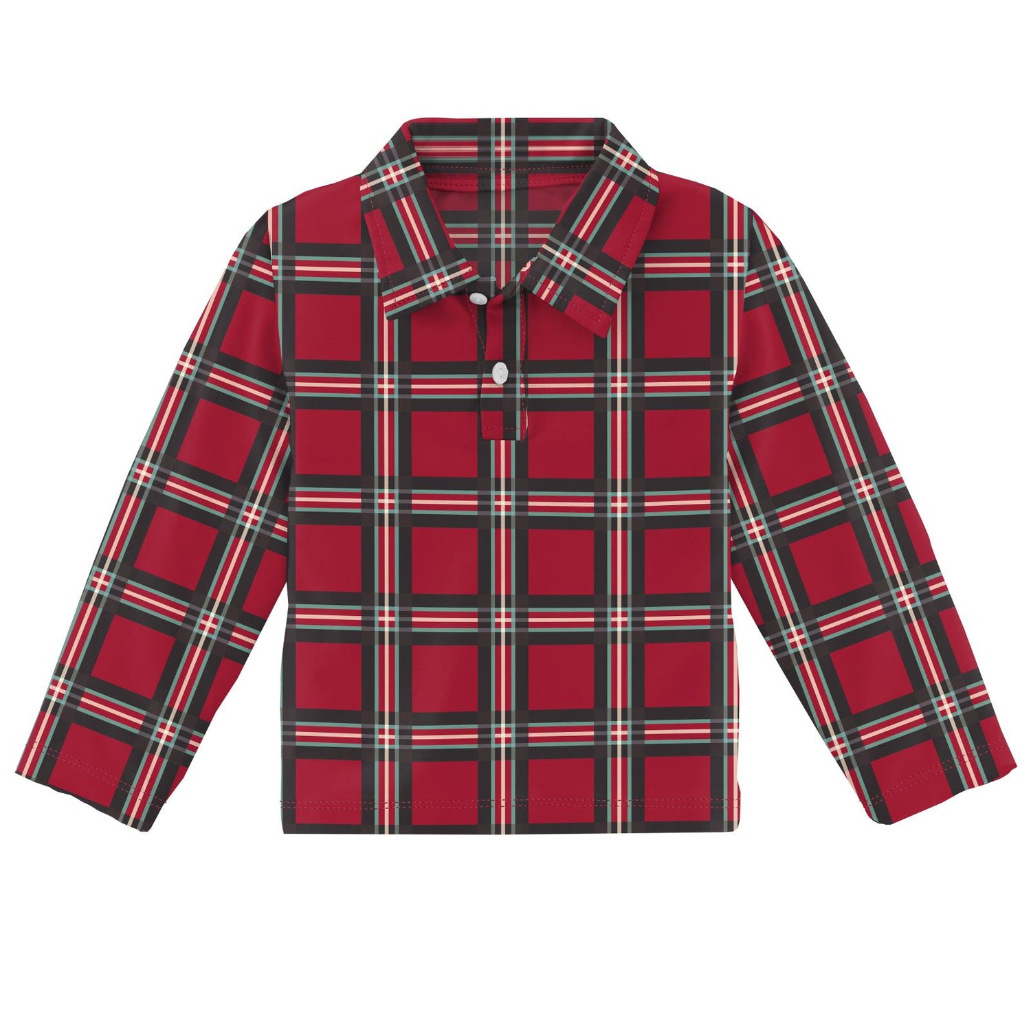 Print Long Sleeve Polo in Classic Holiday Plaid