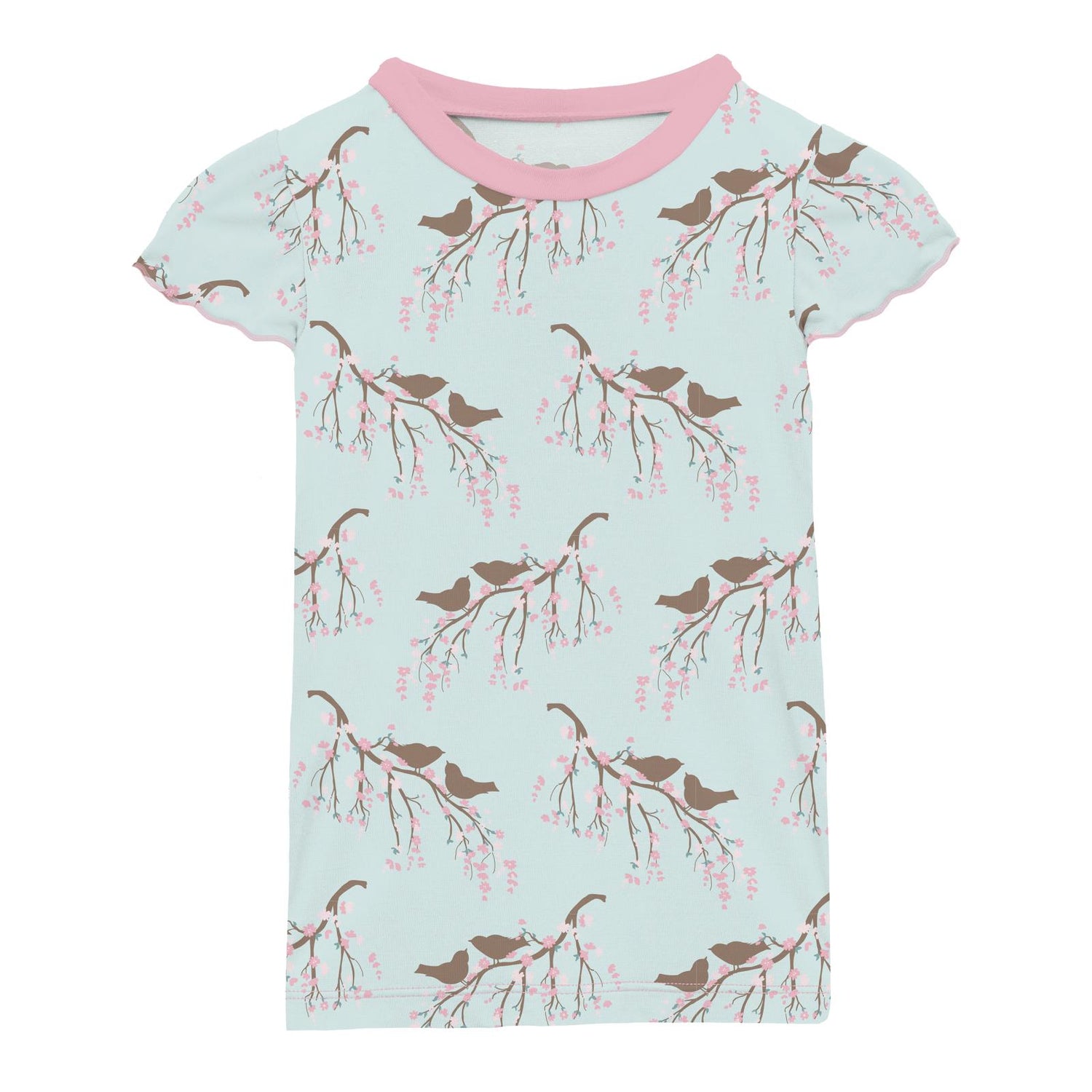 Print Flutter Sleeve Tee in Fresh Air Bird Branch (319545)