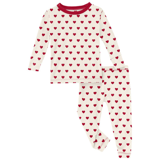 Print Long Sleeve Pajama Set in Natural Hearts