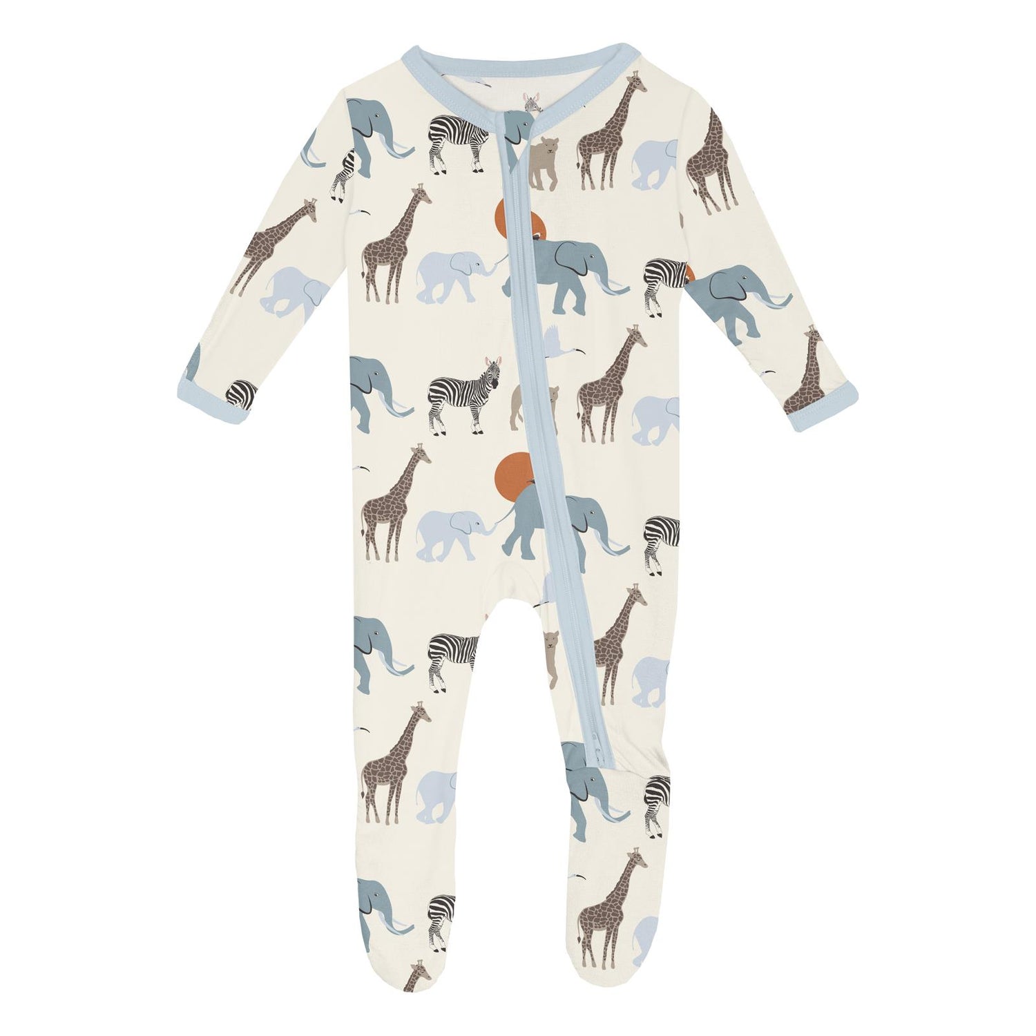 Print Footie with 2 Way Zipper in Natural Just So Animals (356249)