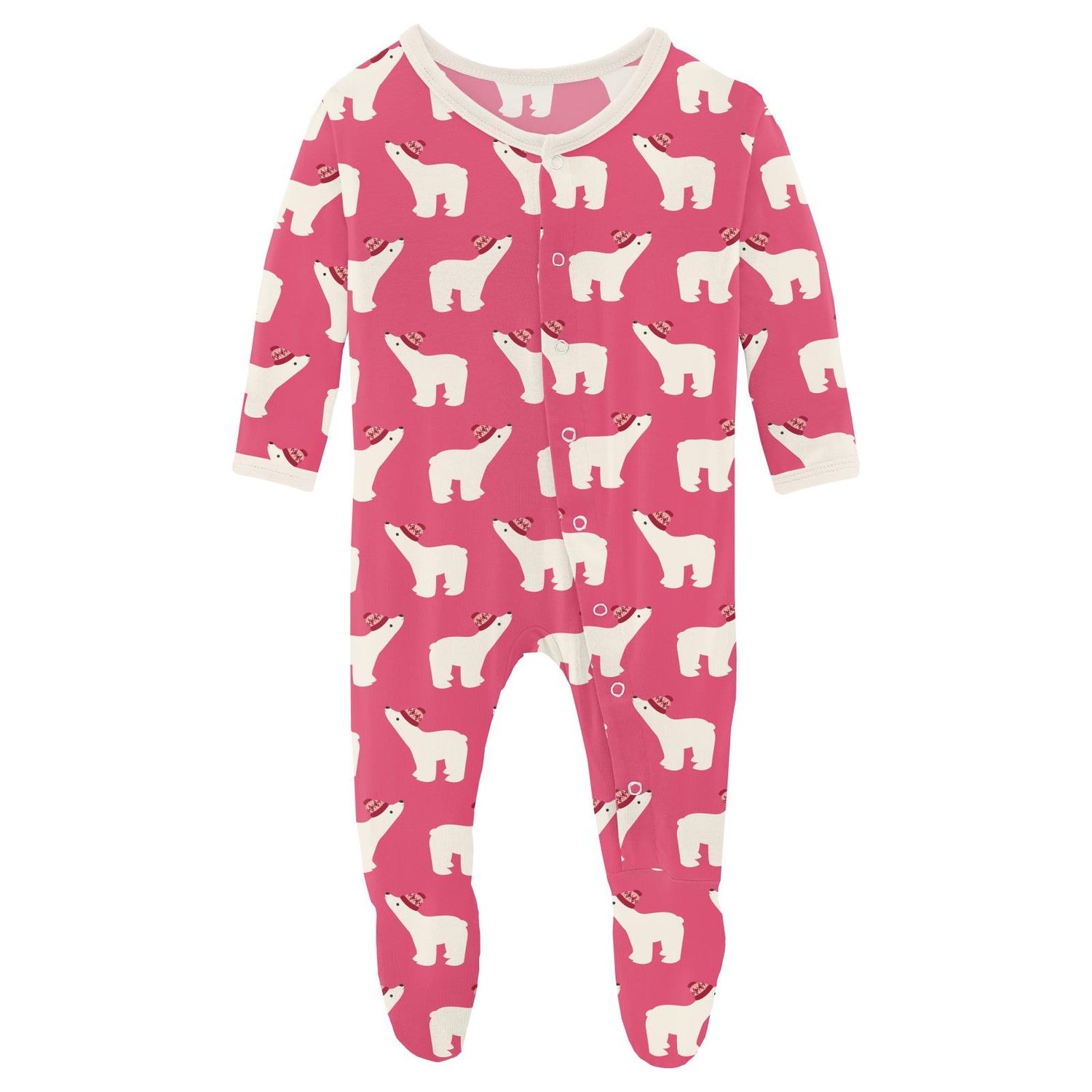 Print Footie with Snaps in Winter Rose Polar Bears