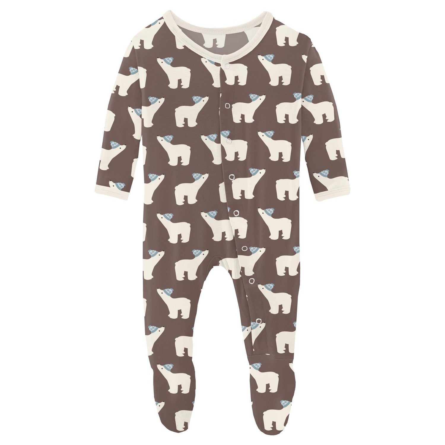 Print Footie with Snaps in Coffee Polar Bears