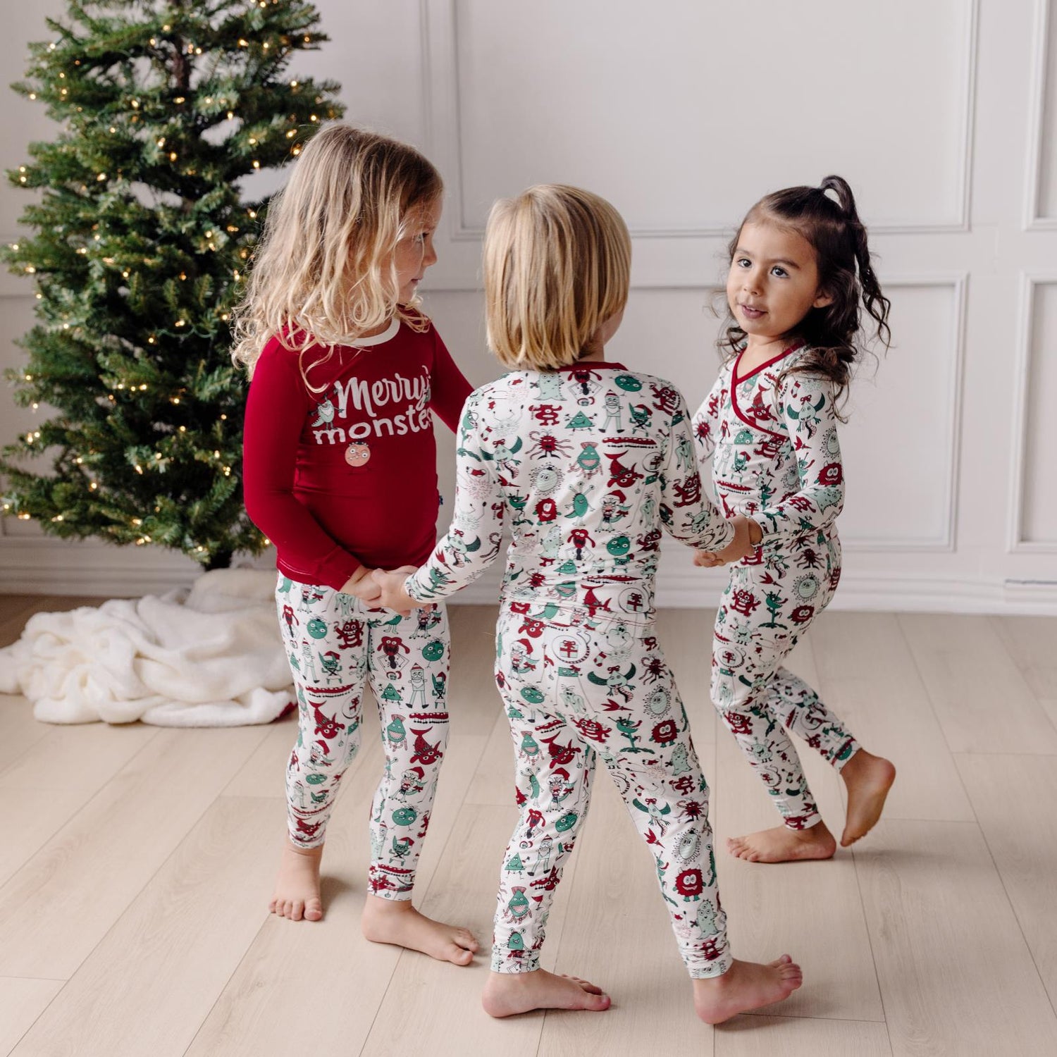 Print Long Sleeve Pajama Set in Merry Monsters