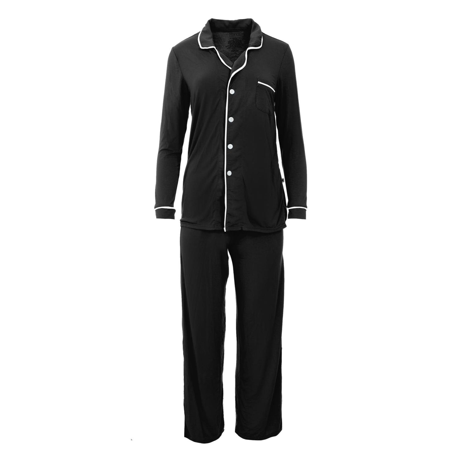 Women's Long Sleeved Collared Pajama Set in Midnight with Natural