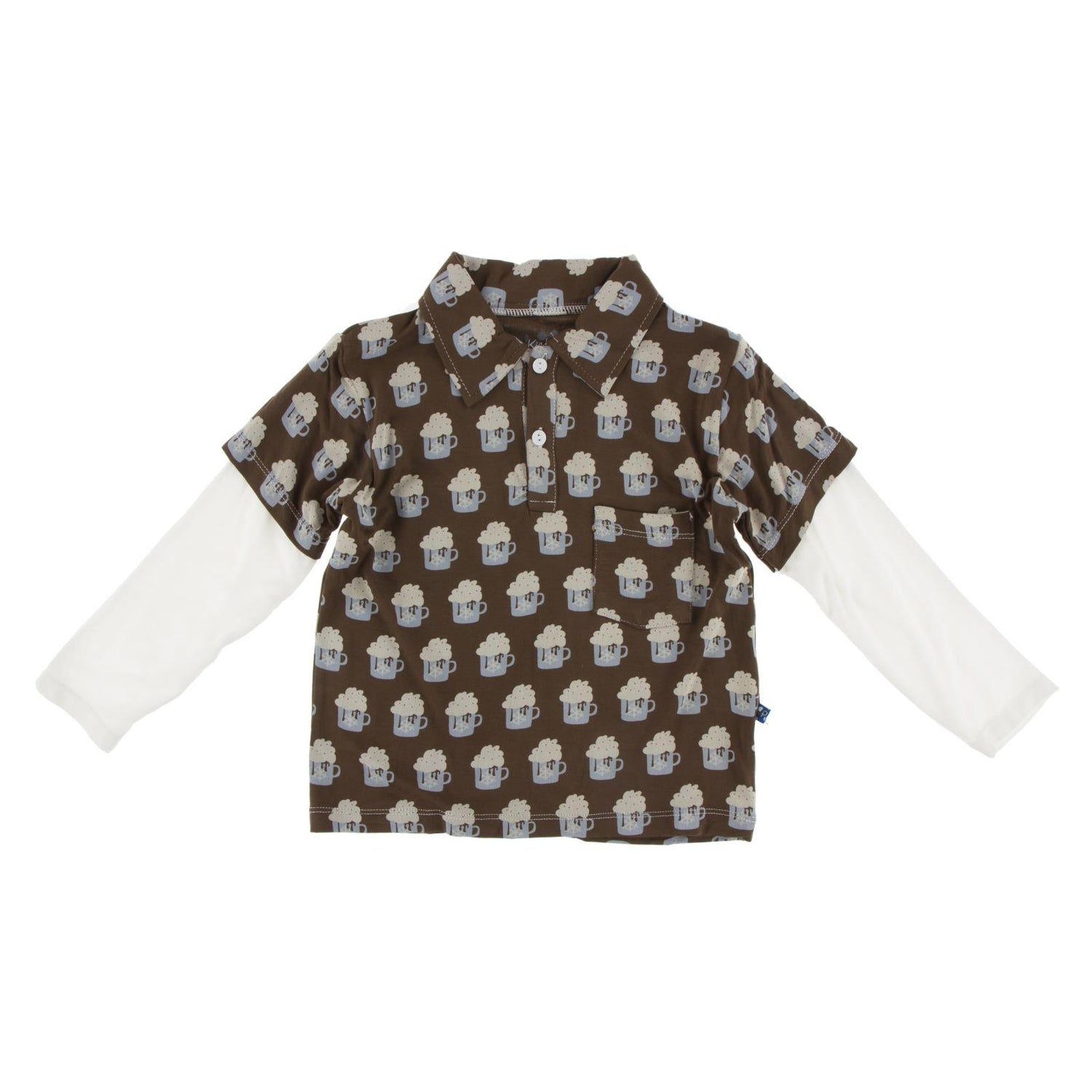 Print Long Sleeve Double Layer Polo in Hot Cocoa