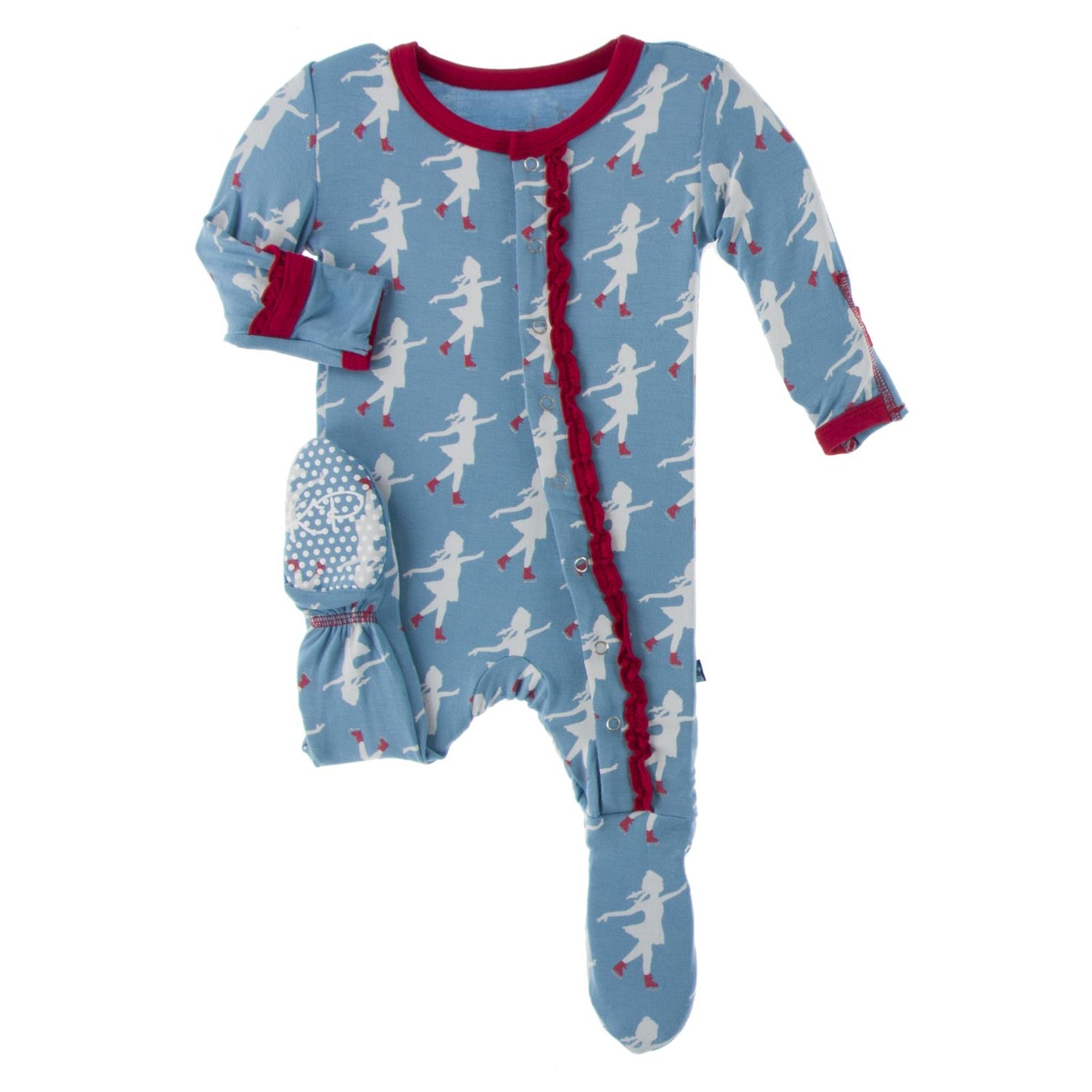 Print Muffin Ruffle Footie with Snaps in Blue Moon Ice Skater