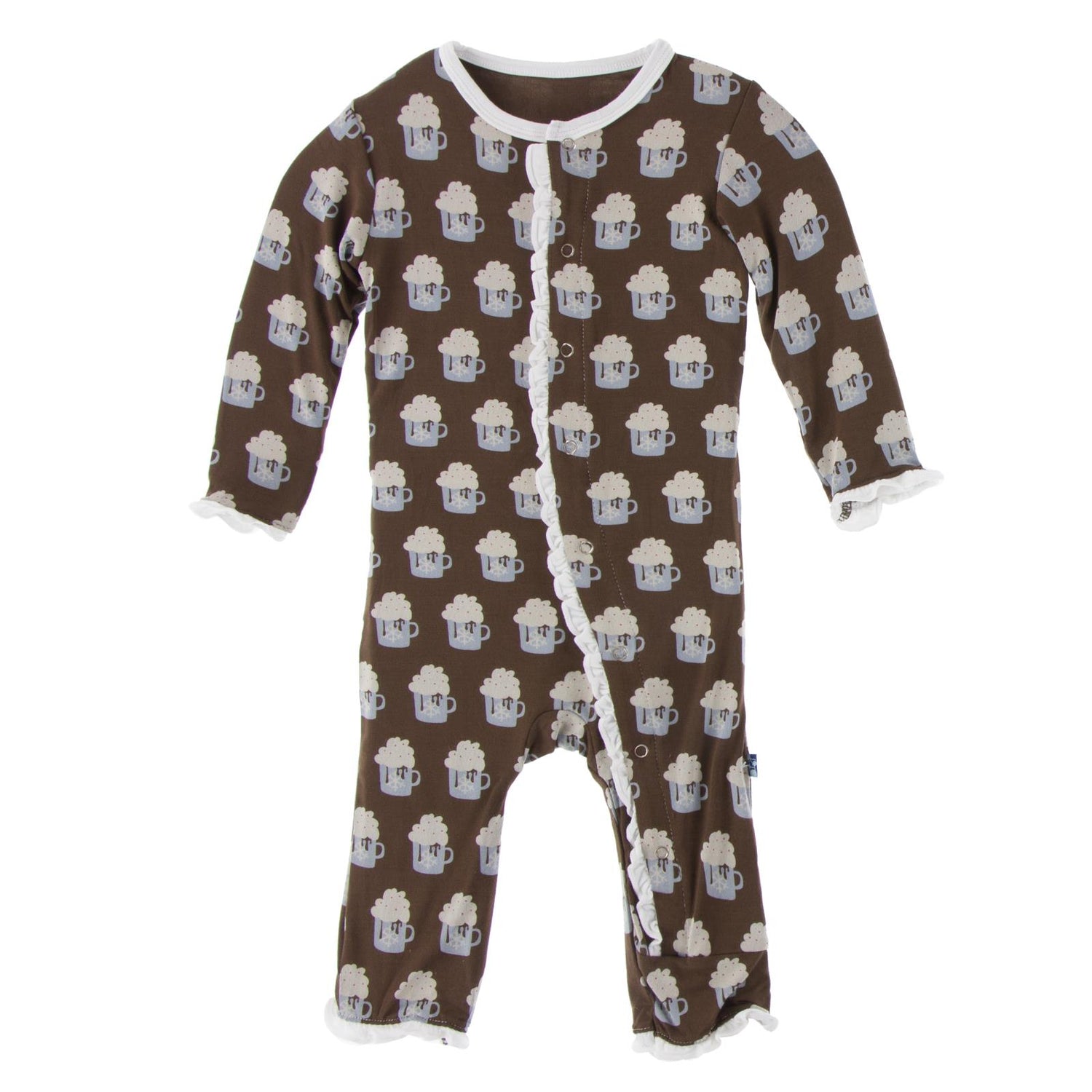 Print Classic Ruffle Coverall with Snaps in Hot Cocoa