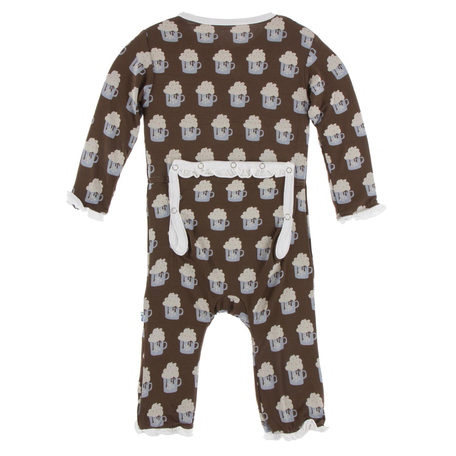 Print Classic Ruffle Coverall with Snaps in Hot Cocoa