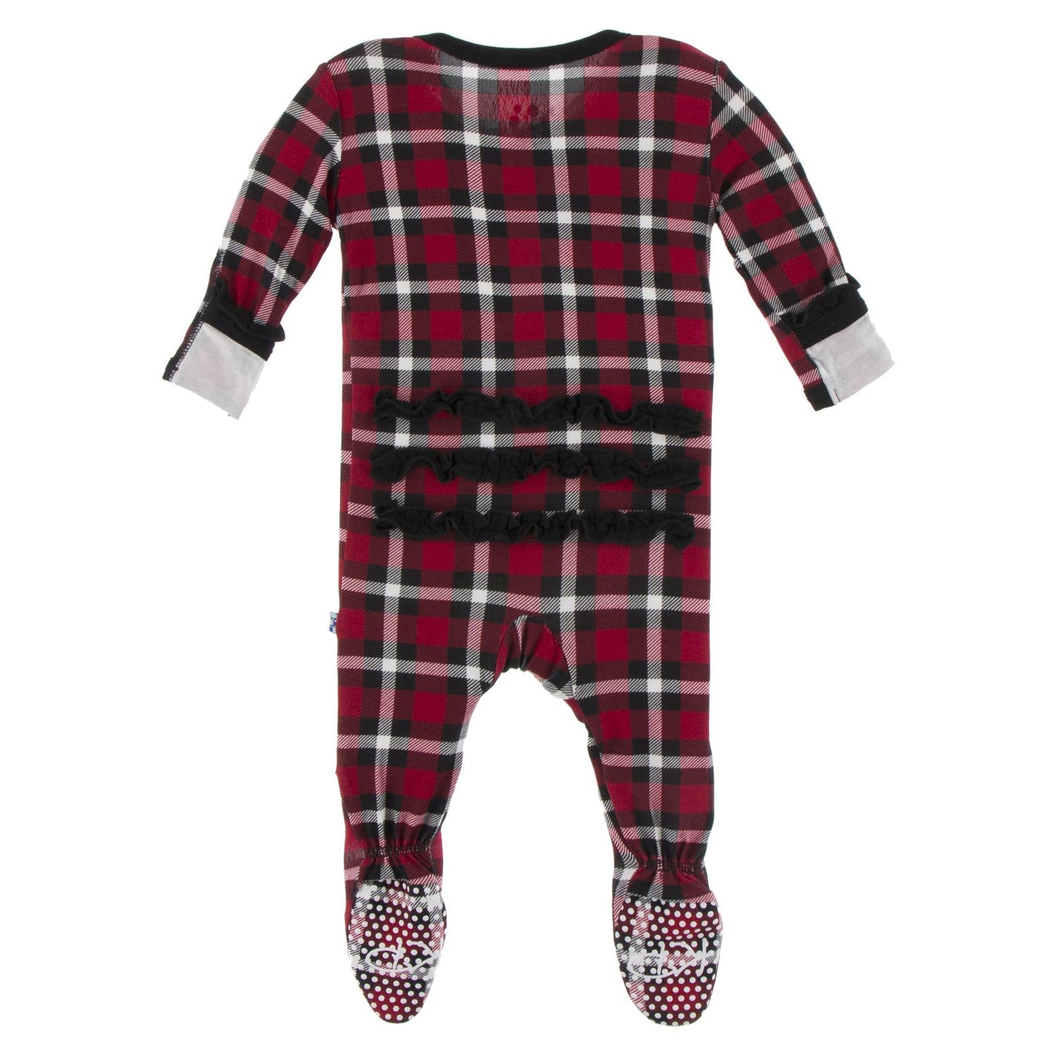 Print Classic Ruffle Footie with Zipper in Crimson Holiday Plaid