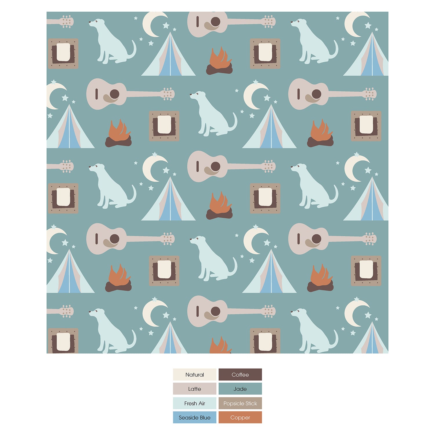 Print Long Sleeve Pajama Set in Jade Campfire (323411)