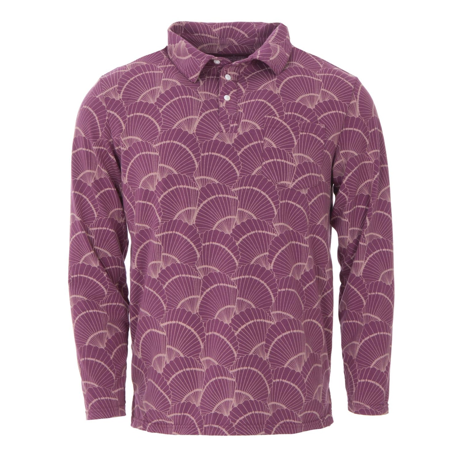Men's Print Long Sleeve Luxe Jersey Polo with Pocket in Shell Fossils