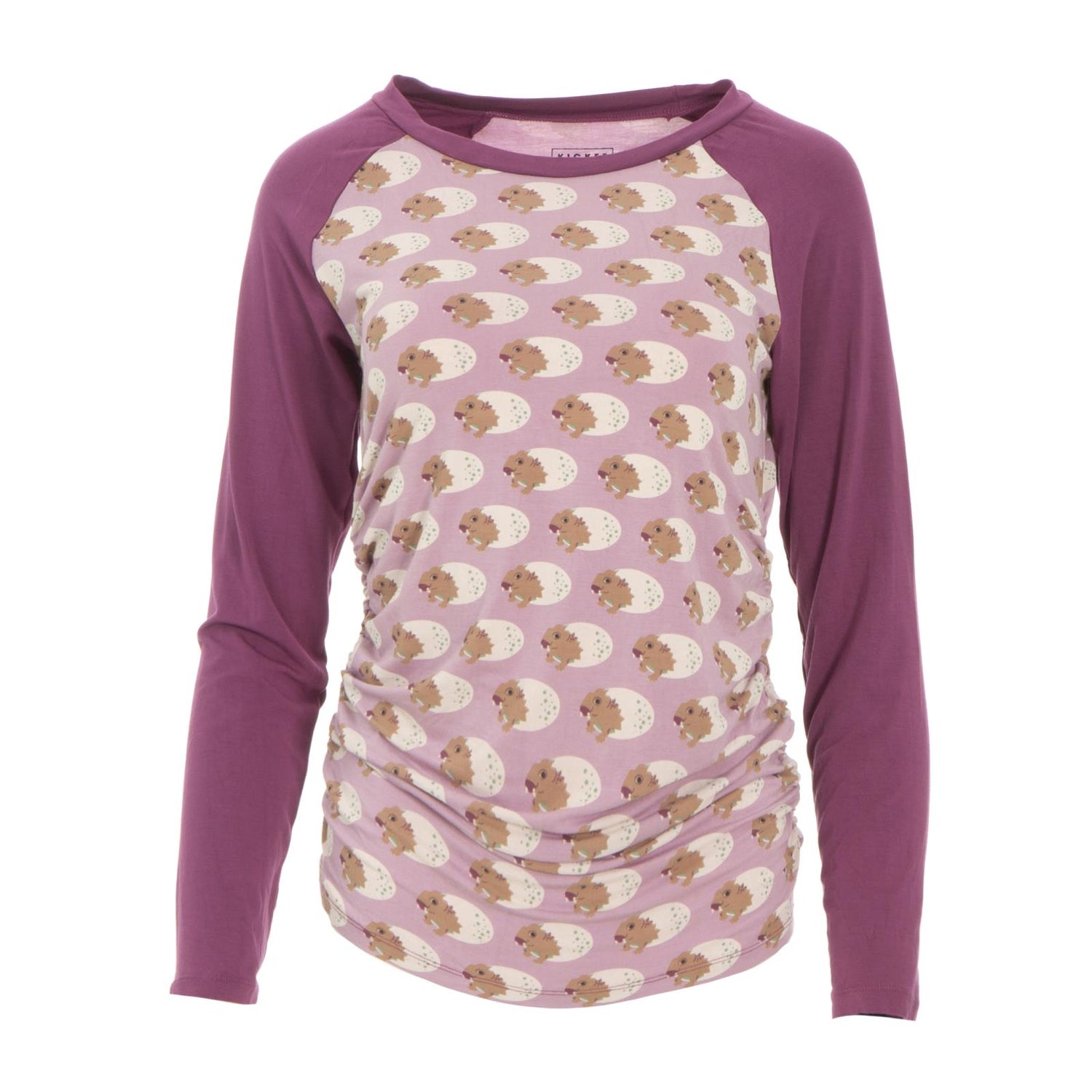 Print Women's Long Sleeve Raglan Maternity Tee in Sweet Pea Diictodon