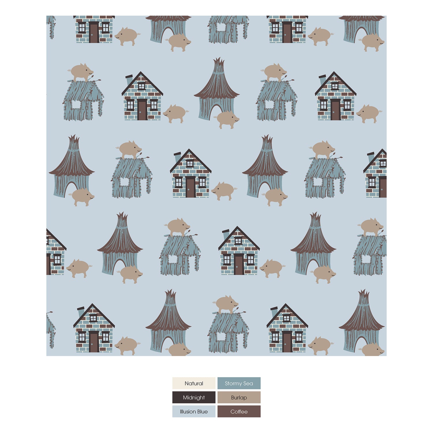 Print Coverall with 2 Way Zipper in Illusion Blue Three Little Pigs