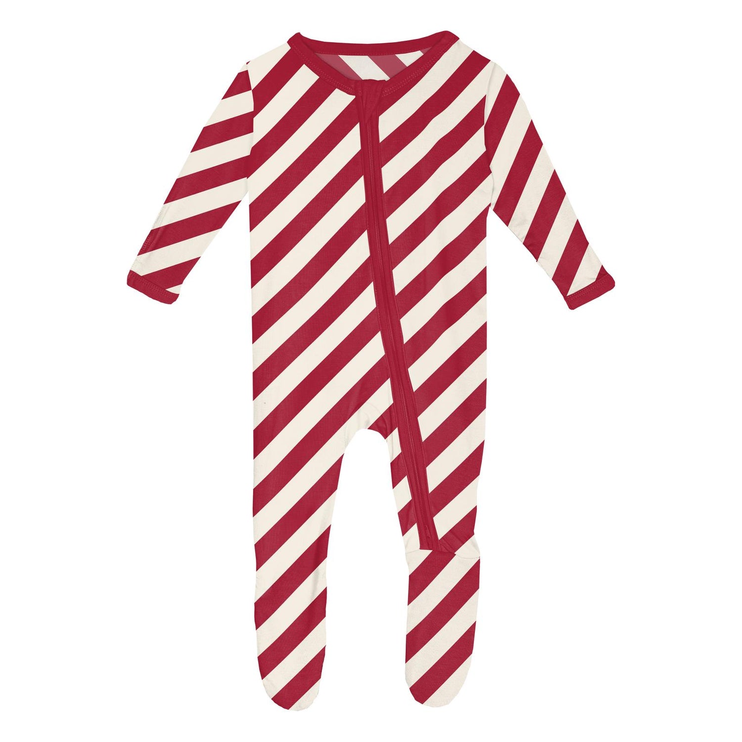 Print Footie with 2 Way Zipper in Candy Cane Twist