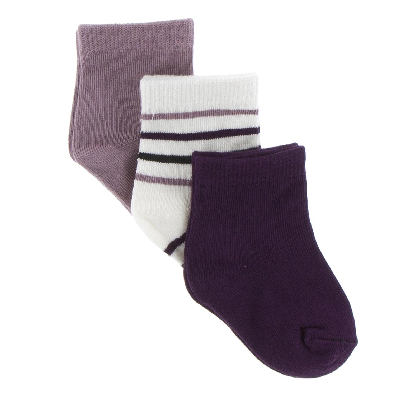 Socks (Set of 3) in Raisin, Tuscan Vineyard Stripe and Wine Grapes