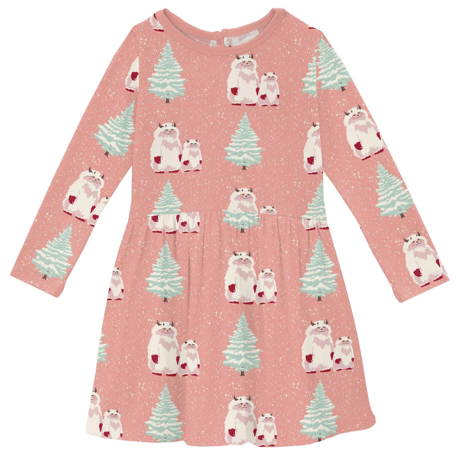 Print Long Sleeve Twirl Dress with Pockets in Blush Yeti