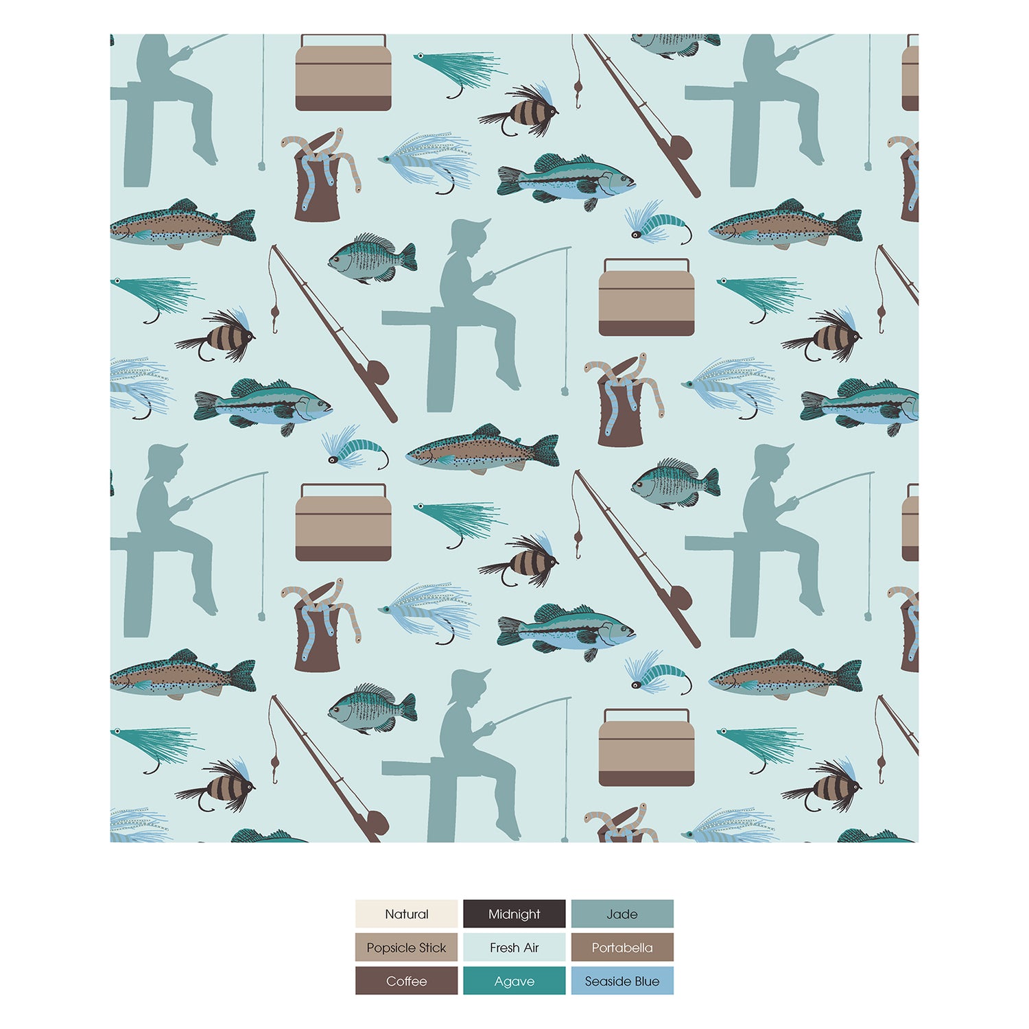 Print Short Sleeve Henley Pajama Set in Fresh Air Fishing (323102)