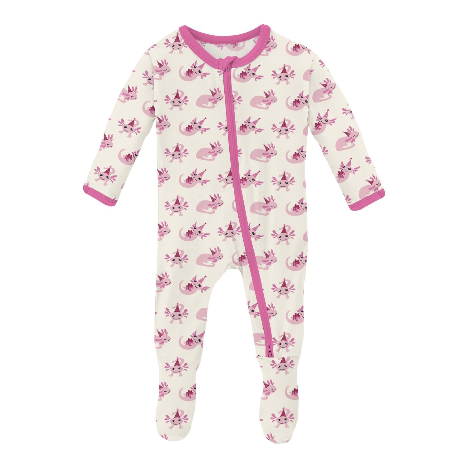 Print Footie with 2 Way Zipper in Natural Axolotl Party