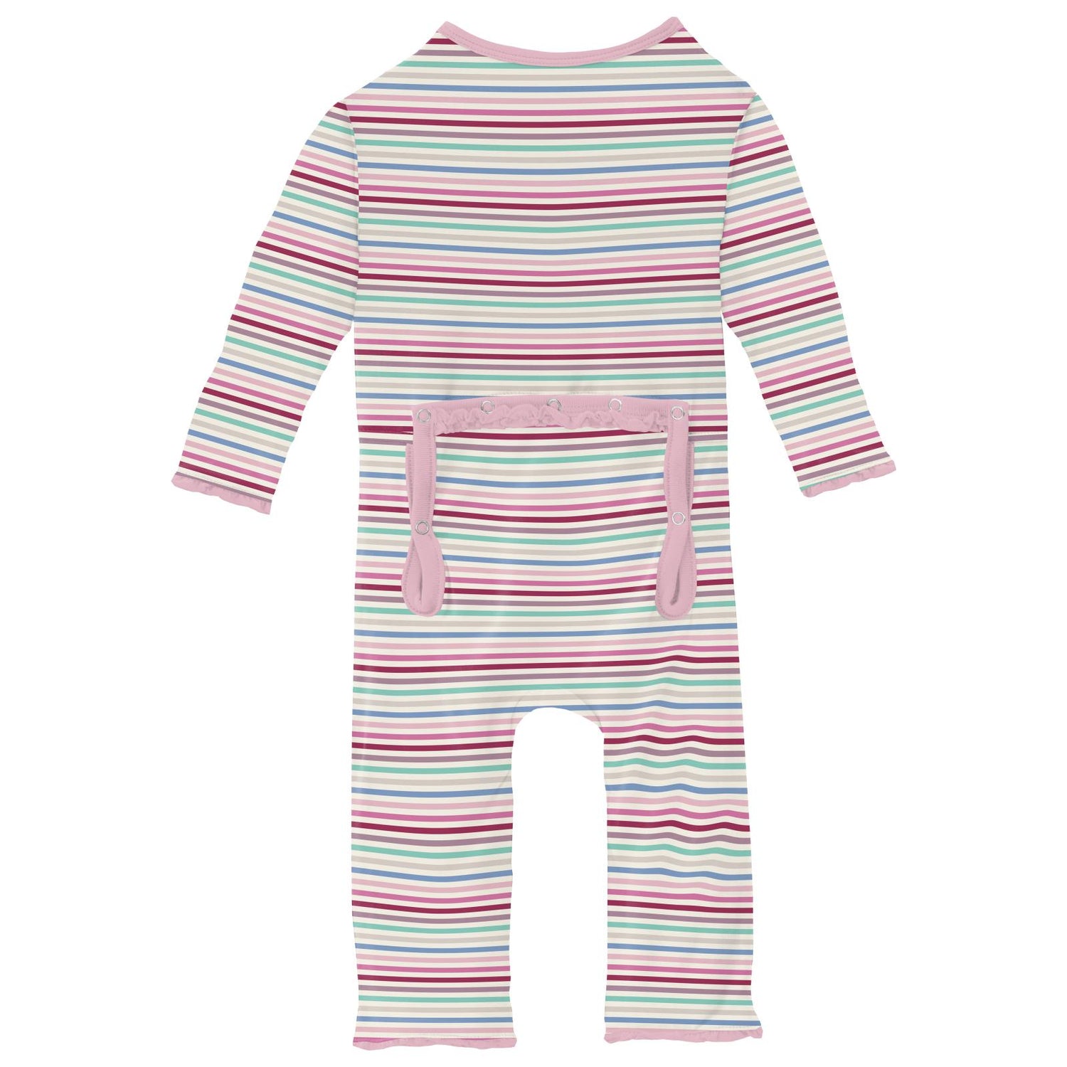 Print Muffin Ruffle Coverall with 2 Way Zipper in Make Believe Stripe