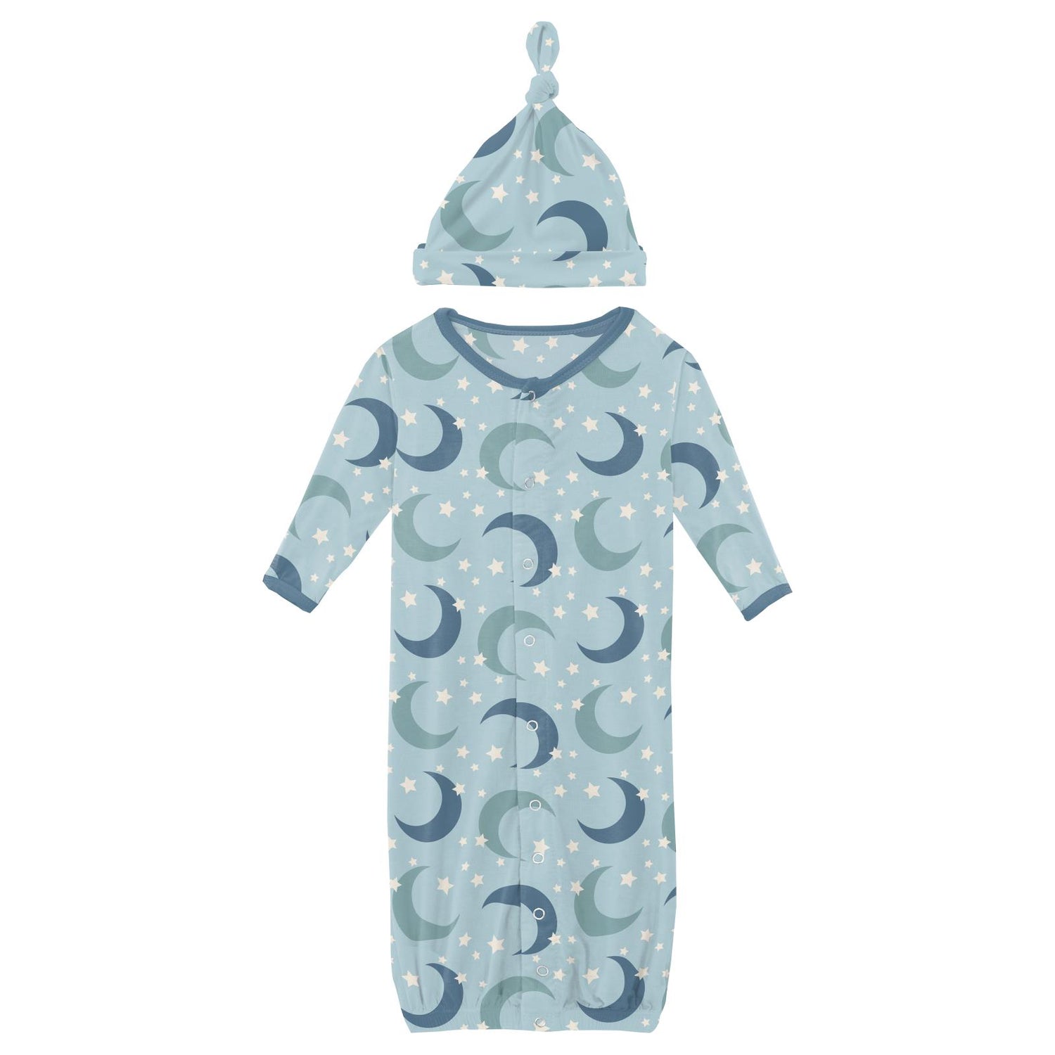 Print Layette Gown Converter & Single Knot Hat Set in Spring Sky Moon and Stars