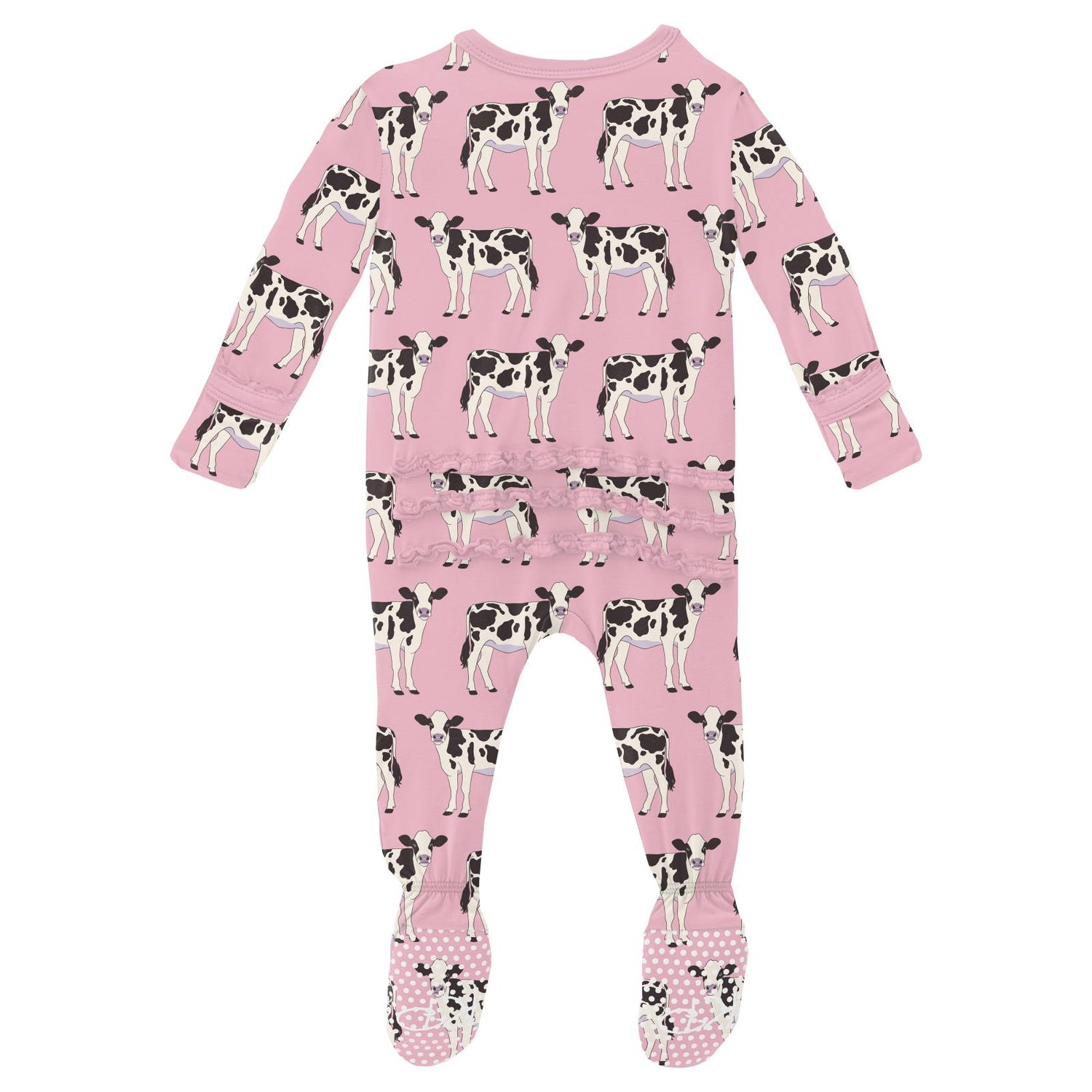 Print Muffin Ruffle Footie with 2 Way Zipper in Cake Pop Cows (313000)