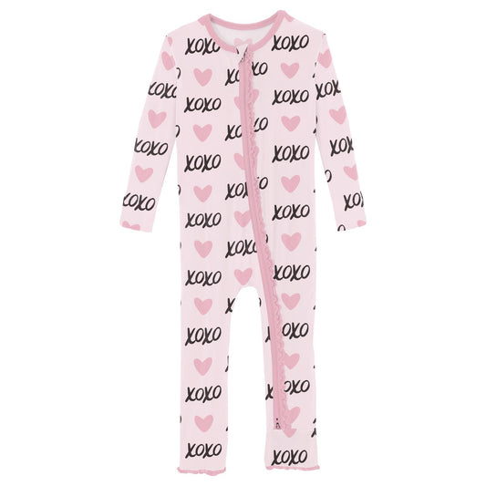 Print Muffin Ruffle Coverall with 2 Way Zipper in Shrinking Violet XOXO (313124)