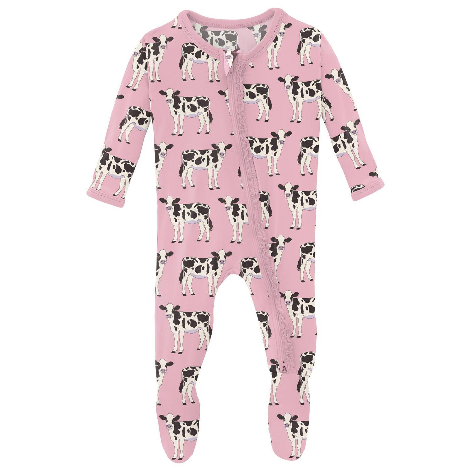 Print Muffin Ruffle Footie with 2 Way Zipper in Cake Pop Cows (313195)