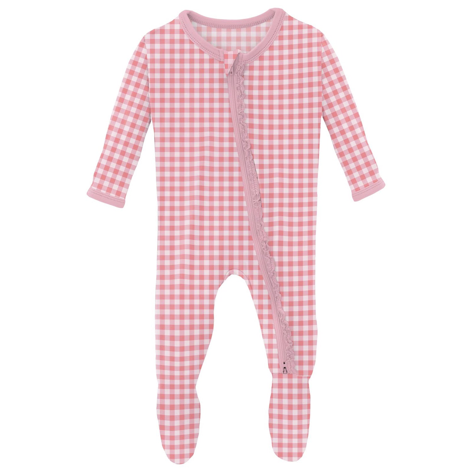 Print Muffin Ruffle Footie with 2 Way Zipper in Cake Pop Gingham (313389)