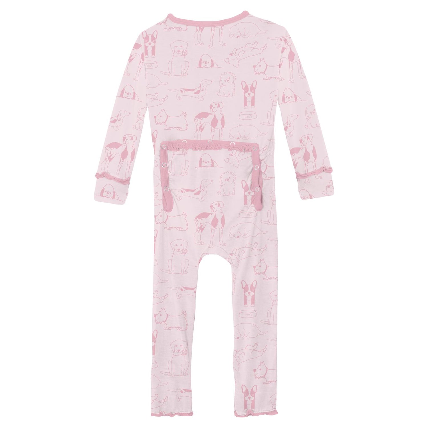 Print Muffin Ruffle Coverall with 2 Way Zipper in Shrinking Violet Dogs (312981)